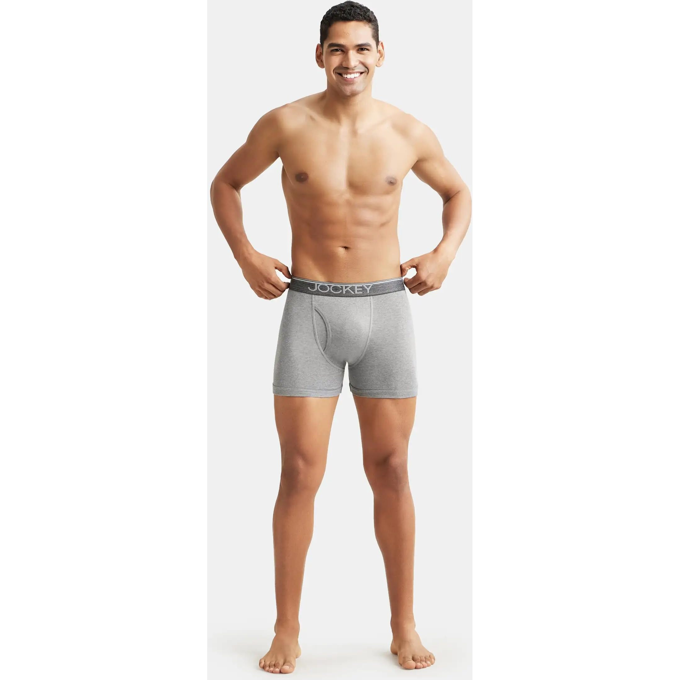 Jockey Men's Super Combed Cotton rib fabric Boxer Briefs with Front Fly, Ultrasoft and Durable waistband (Pack of 2) 8009_Grey Melange_XXL