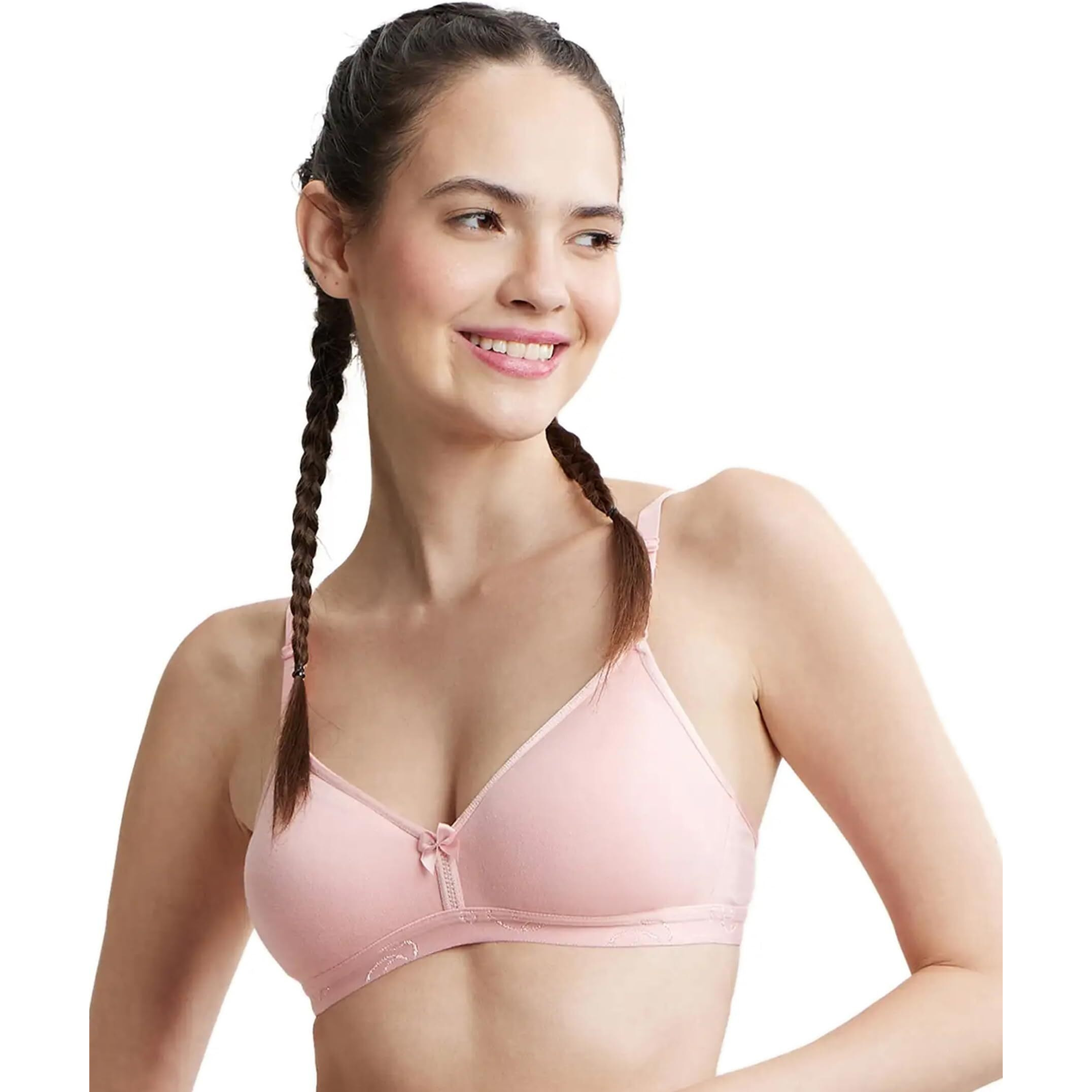 Jockey 1581 Women's Wirefree Non Padded Super Combed Cotton Elastane Stretch Medium Coverage Beginners Bra with Ultrasoft and Durable Underband_Blush Pink_32B