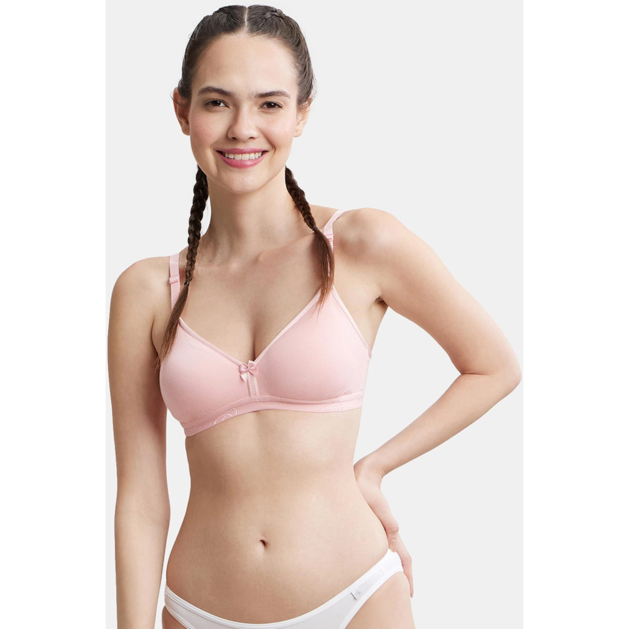Jockey 1581 Women's Wirefree Non Padded Super Combed Cotton Elastane Stretch Medium Coverage Beginners Bra with Ultrasoft and Durable Underband_Blush Pink_32B