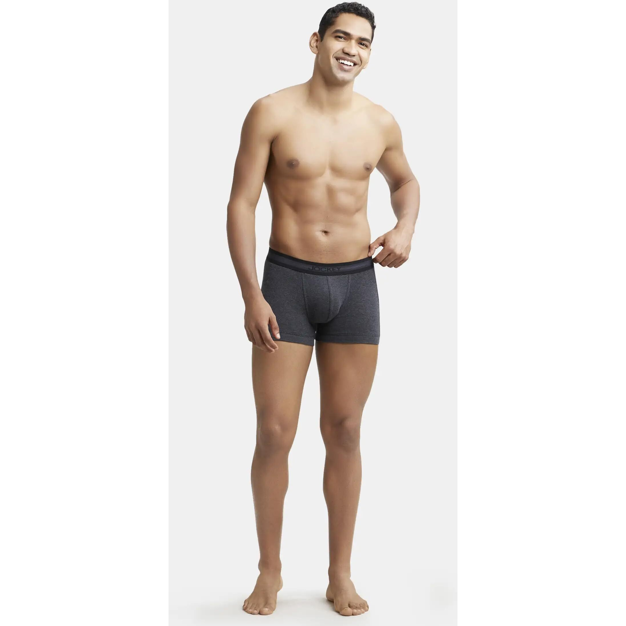 Jockey Men's Cotton Trunks (Pack of 1) (1015-0105-BLKML_Black Melange_Medium_Black Melange_M)