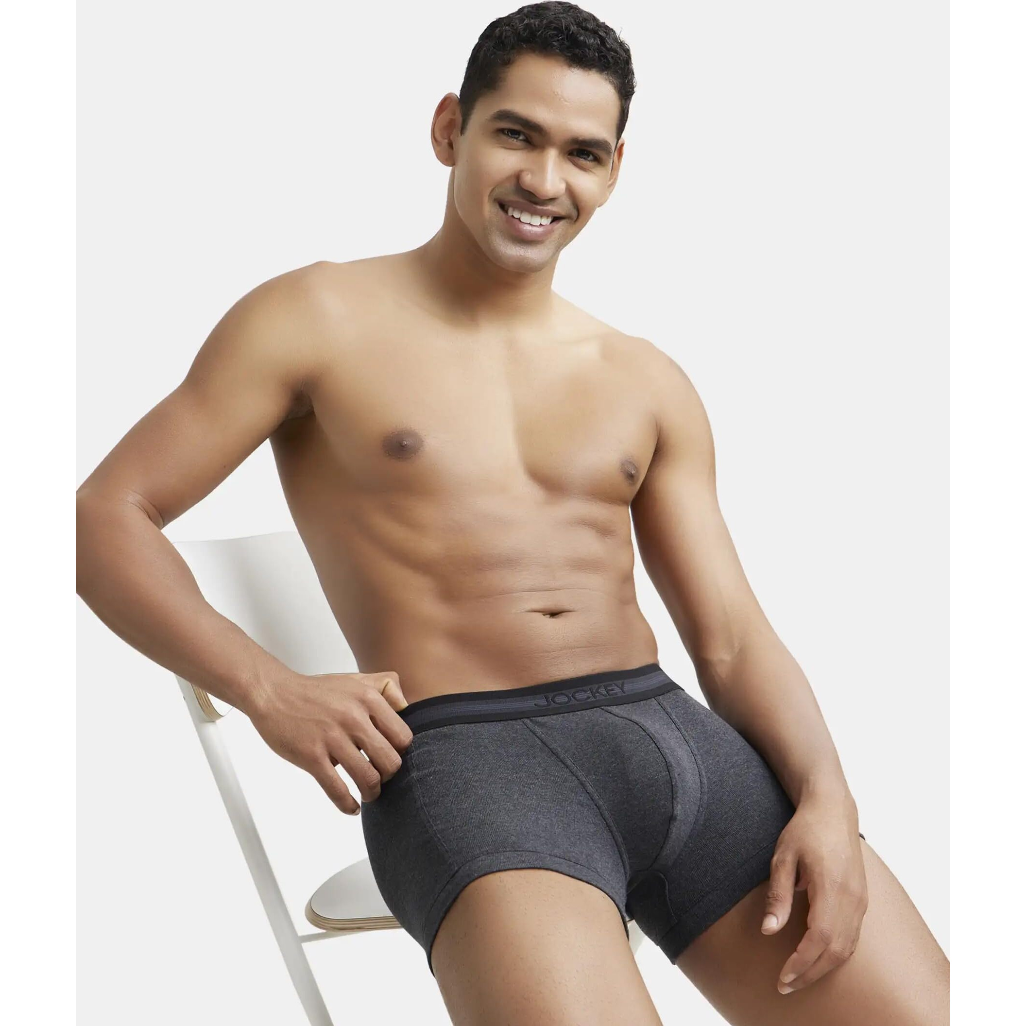 Jockey Men's Cotton Trunks (Pack of 1) (1015-0105-BLKML_Black Melange_Medium_Black Melange_M)
