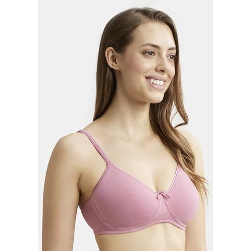 Jockey 1722 Women's Wirefree Non Padded Super Combed Cotton Elastane Stretch Medium Coverage Everyday Bra with Concealed Shaper Panel and Adjustable Straps_Heather Rose_38C