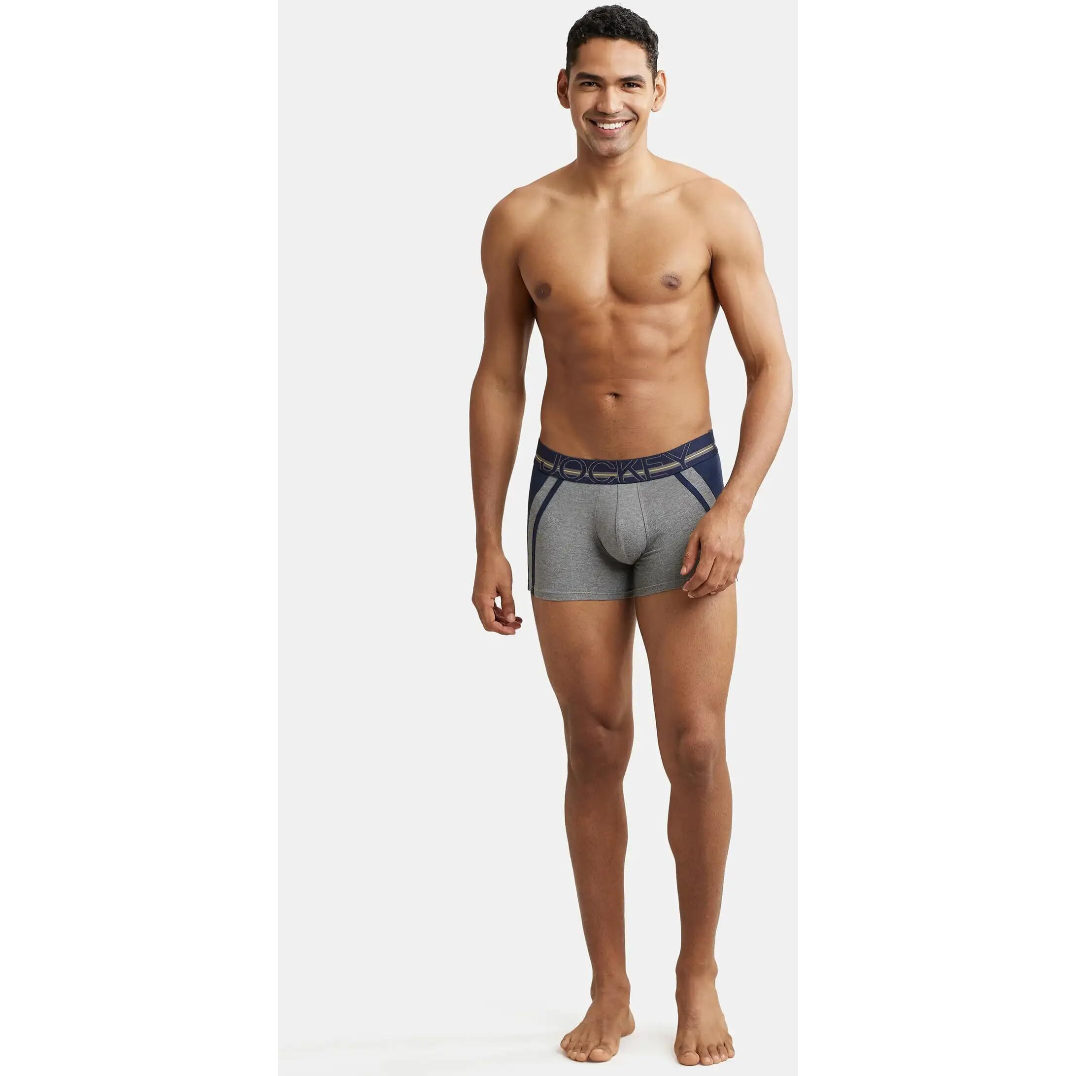 Jockey US21 Men's Super Combed Cotton Elastane Stretch Solid Trunk with Ultrasoft Waistband_Mid Grey Melange_S
