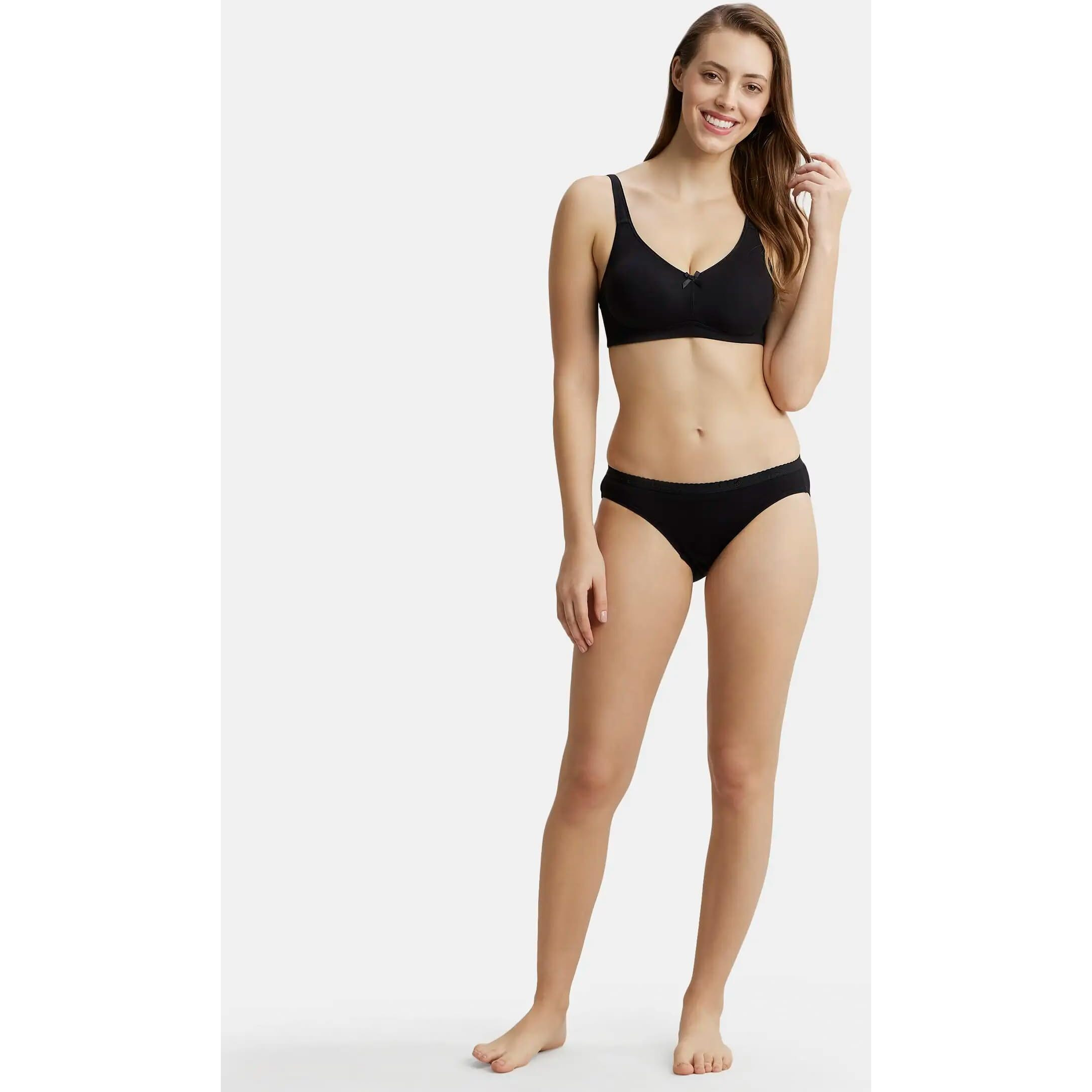 Jockey FE41 Women's Wirefree Non Padded Super Combed Cotton Elastane Stretch Full Coverage Everyday Bra with Concealed Shaper Panel and Broad Fabric Straps_Black_38B