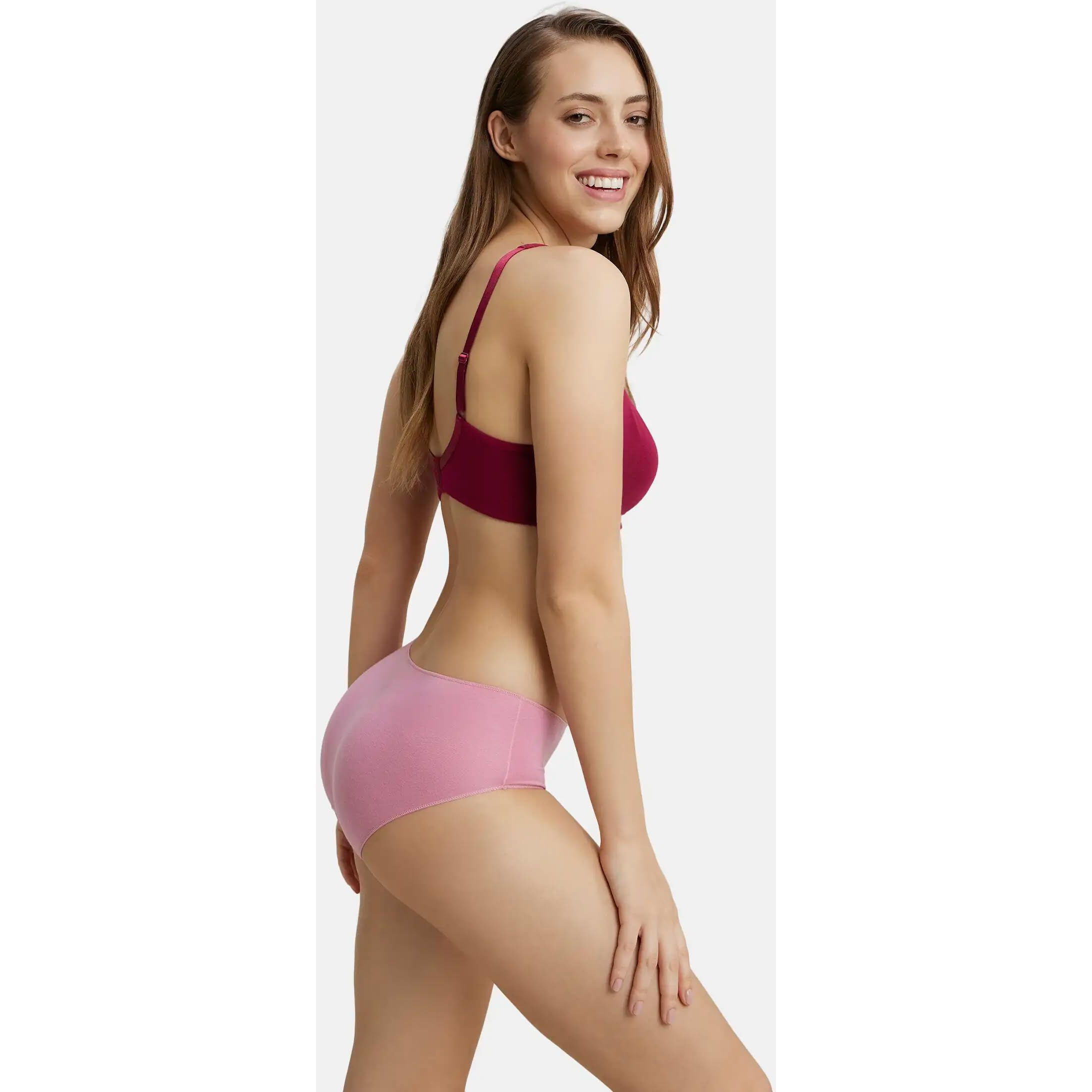 Jockey FE41 Women's Wirefree Non Padded Super Combed Cotton Elastane Stretch Full Coverage Everyday Bra with Concealed Shaper Panel and Broad Fabric Straps_Beet Red_36C