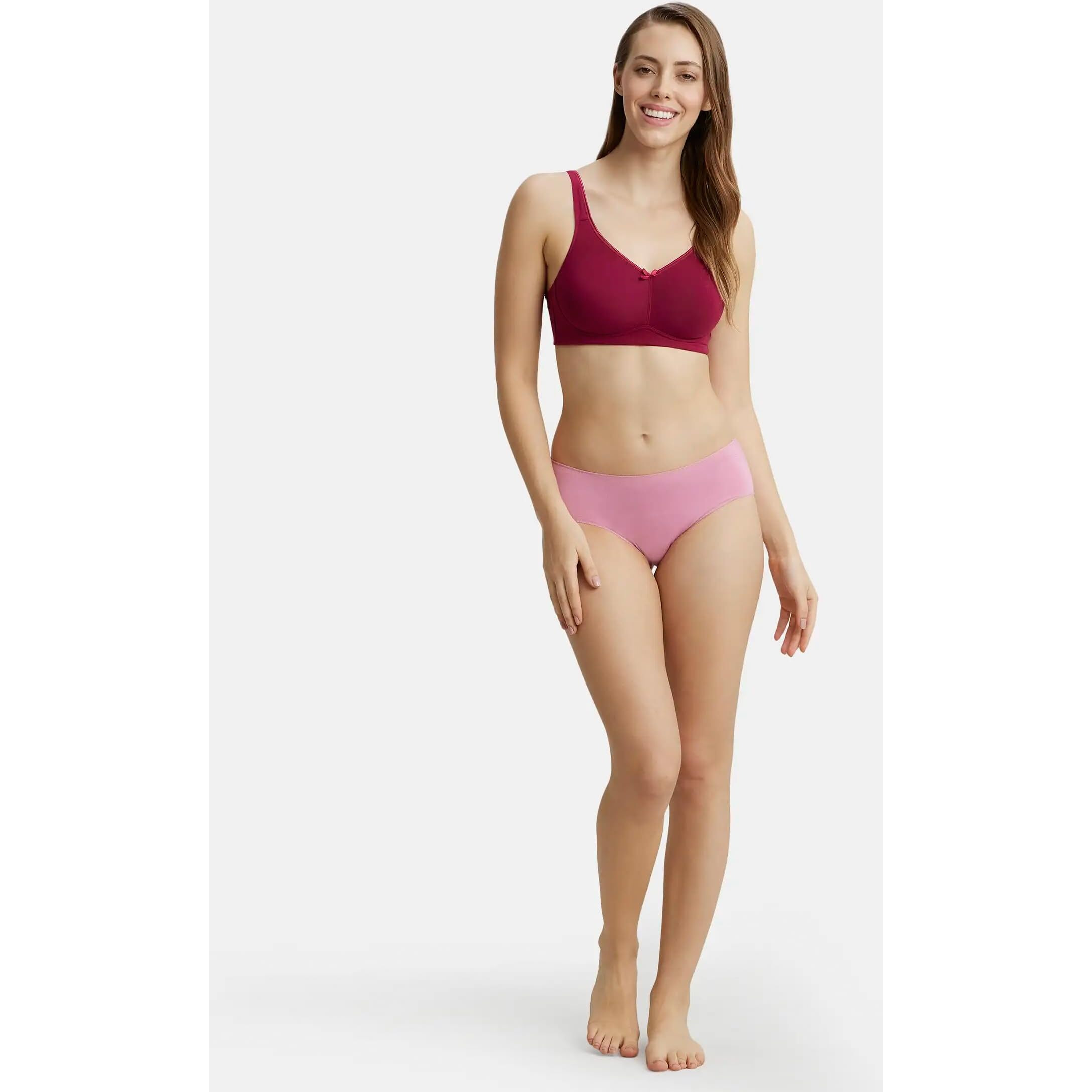 Jockey FE41 Women's Wirefree Non Padded Super Combed Cotton Elastane Stretch Full Coverage Everyday Bra with Concealed Shaper Panel and Broad Fabric Straps_Beet Red_38D