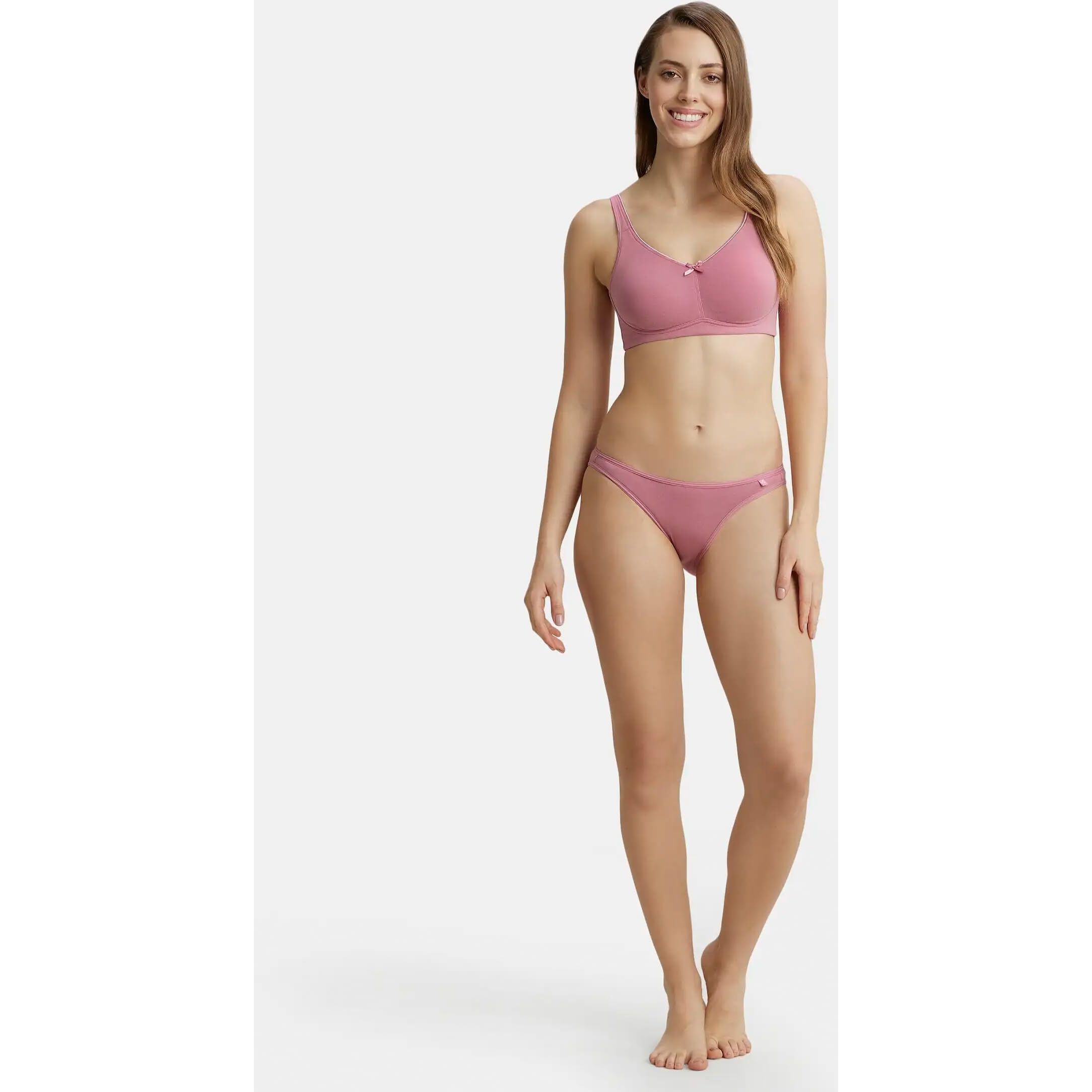 Jockey FE41 Women's Wirefree Non Padded Super Combed Cotton Elastane Stretch Full Coverage Everyday Bra with Concealed Shaper Panel and Broad Fabric Straps_Heather Rose_38B