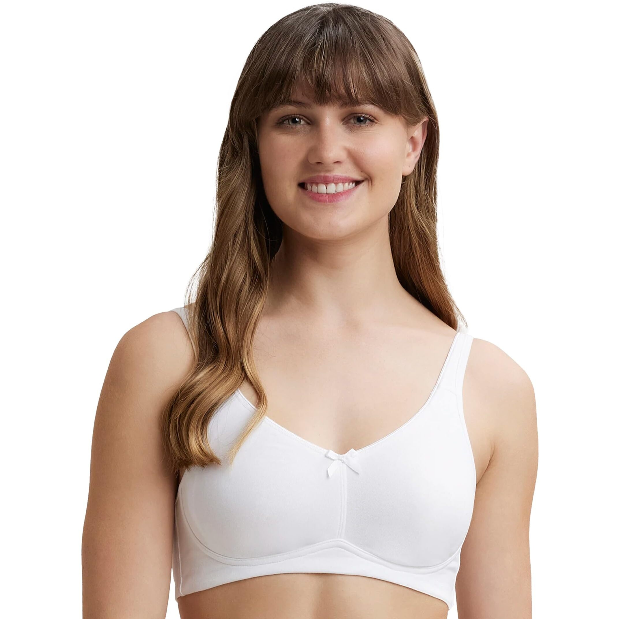 Jockey FE41 Women's Wirefree Non Padded Super Combed Cotton Elastane Stretch Full Coverage Everyday Bra with Concealed Shaper Panel and Broad Fabric Straps_White_36B