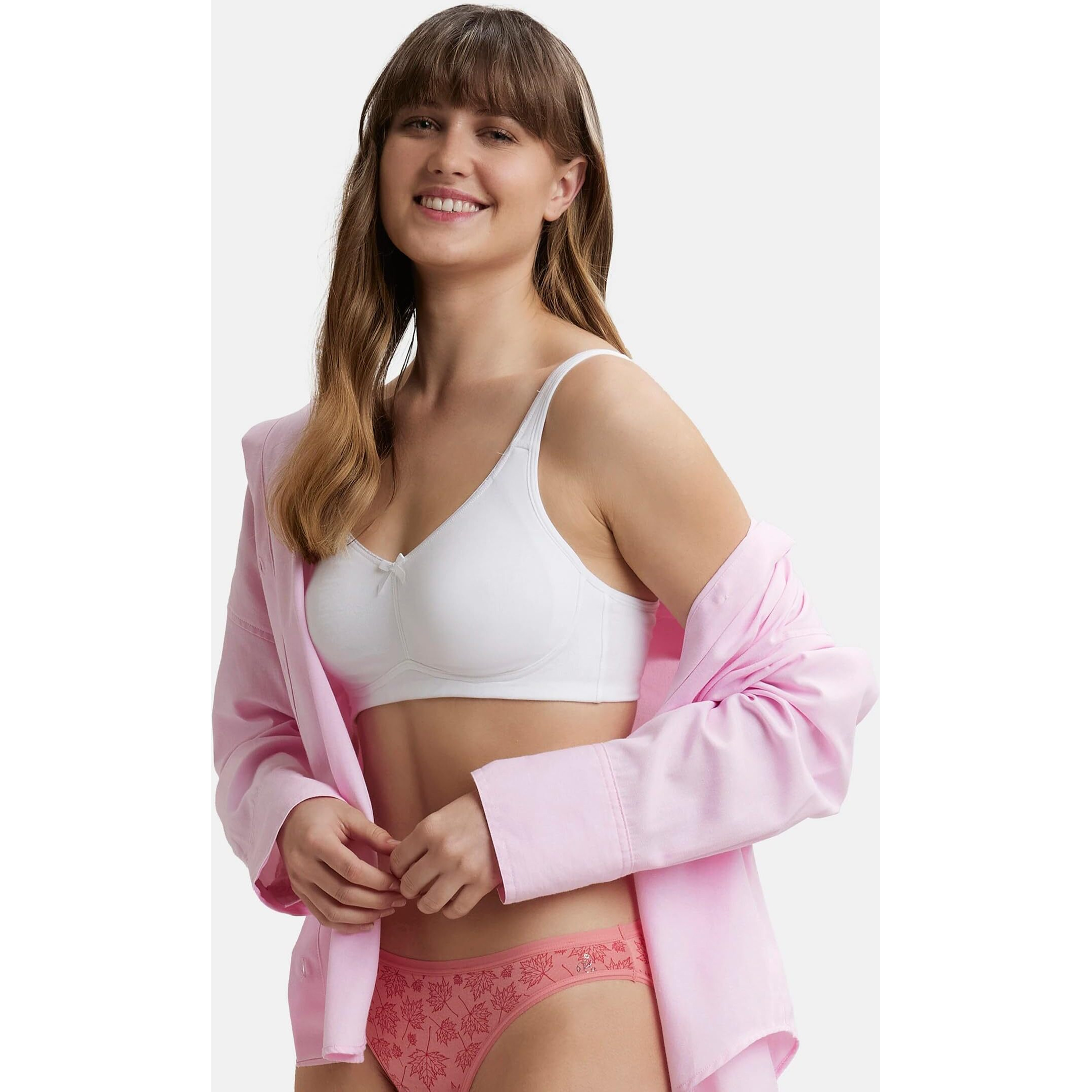 Jockey FE41 Women's Wirefree Non Padded Super Combed Cotton Elastane Stretch Full Coverage Everyday Bra with Concealed Shaper Panel and Broad Fabric Straps_White_36B