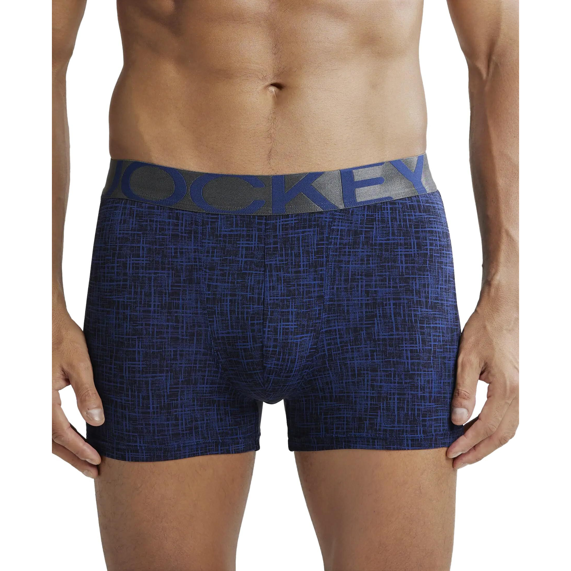 Jockey IC30 Men's Tactel Microfiber Elastane Stretch Printed Trunk with Moisture Move Treatment_Rich Royal Blue Printed S
