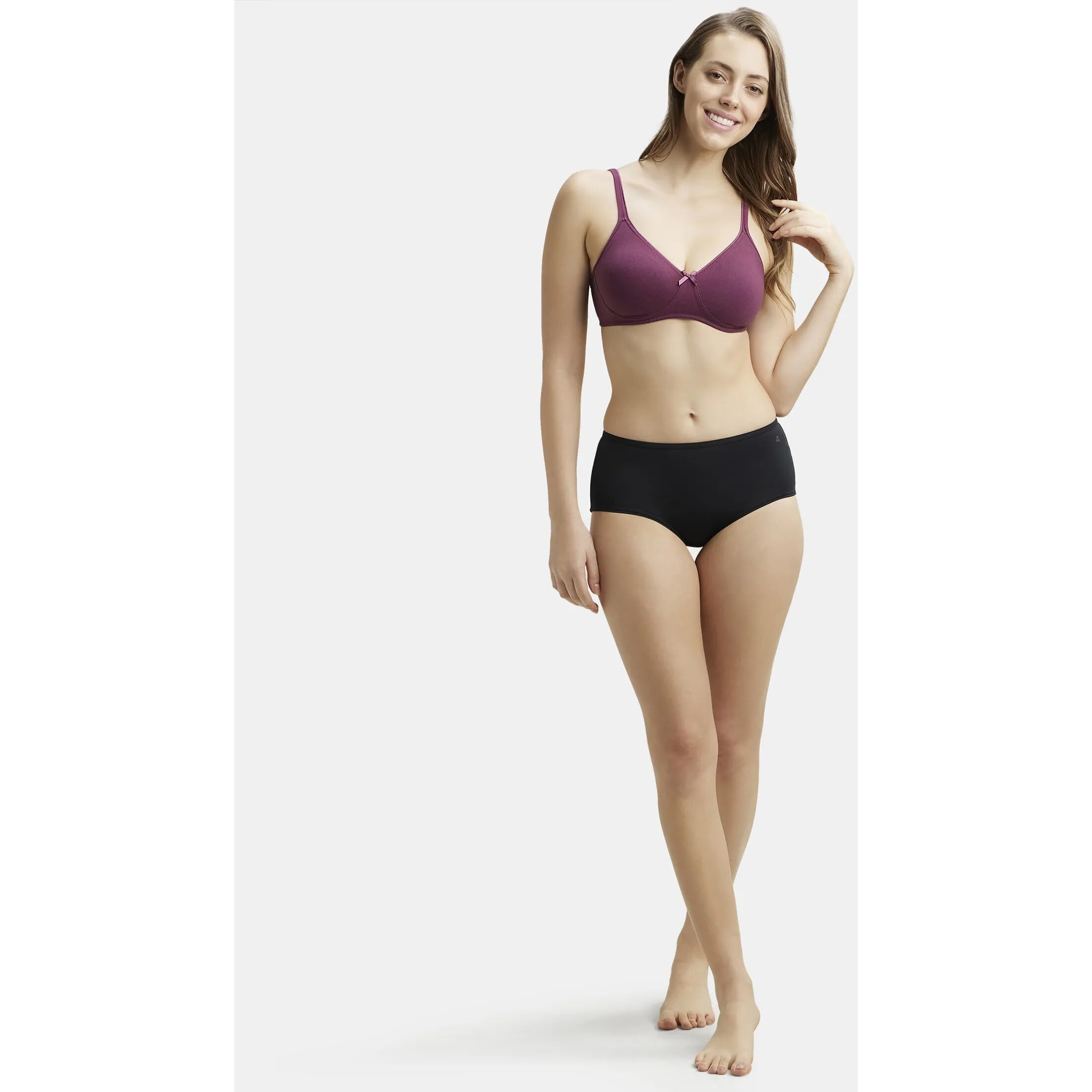Jockey 1722 Women's Wirefree Non Padded Super Combed Cotton Elastane Stretch Medium Coverage Everyday Bra with Concealed Shaper Panel and Adjustable Straps_Prune_34B