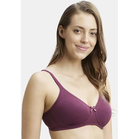 Jockey 1722 Women's Wirefree Non Padded Super Combed Cotton Elastane Stretch Medium Coverage Everyday Bra with Concealed Shaper Panel and Adjustable Straps_Prune_36C