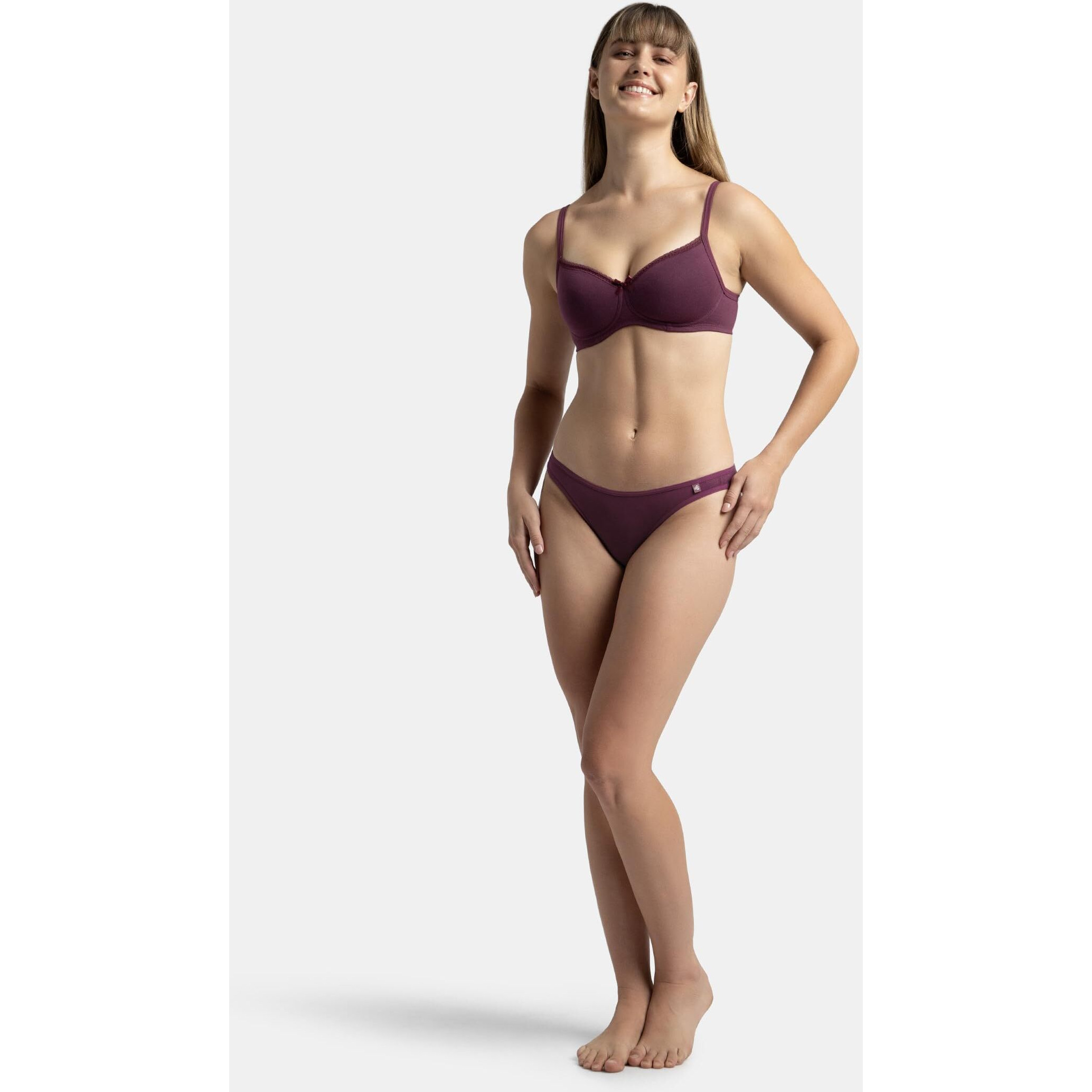 Jockey 1723 Women's Wirefree Padded Super Combed Cotton Elastane Stretch Medium Coverage Lace Styling T-Shirt Bra with Adjustable Straps_Prune_32B