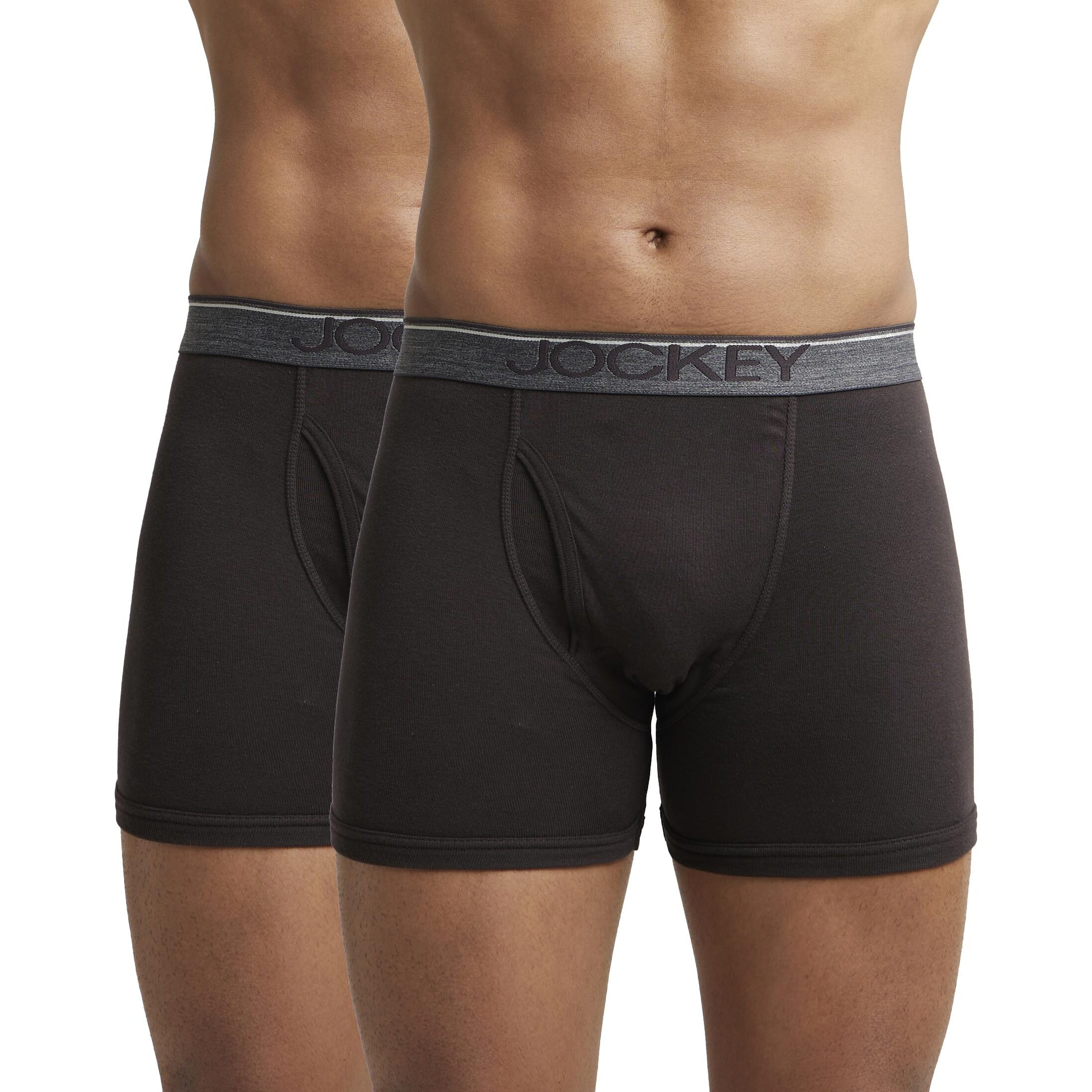 Jockey Men's Super Combed Cotton Rib Fabric Boxer Briefs with Front Fly, Ultrasoft and Durable Waistband (Pack of 2) 8009_Brown_S