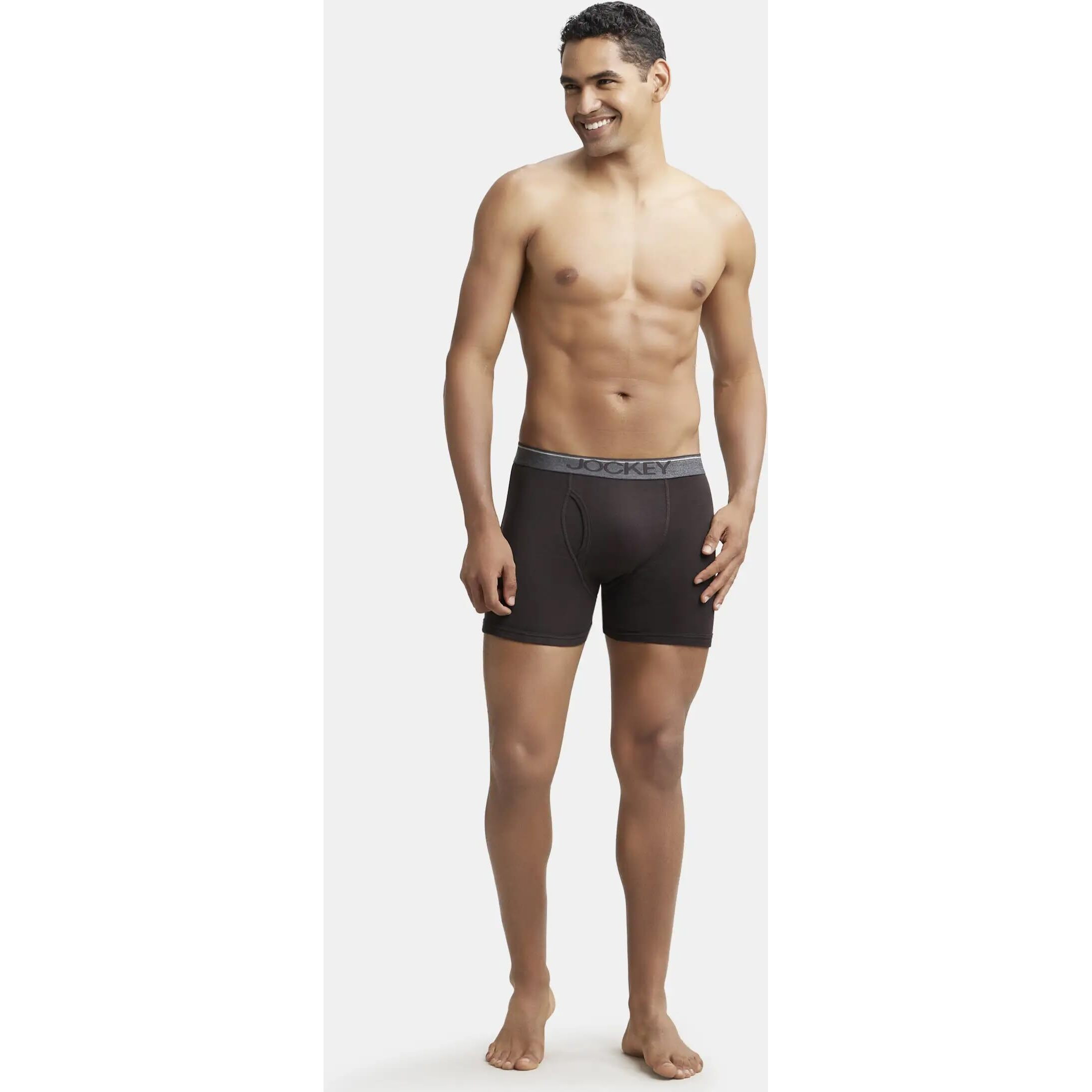 Jockey Men's Super Combed Cotton Rib Fabric Boxer Briefs with Front Fly, Ultrasoft and Durable Waistband (Pack of 2) 8009_Brown_S