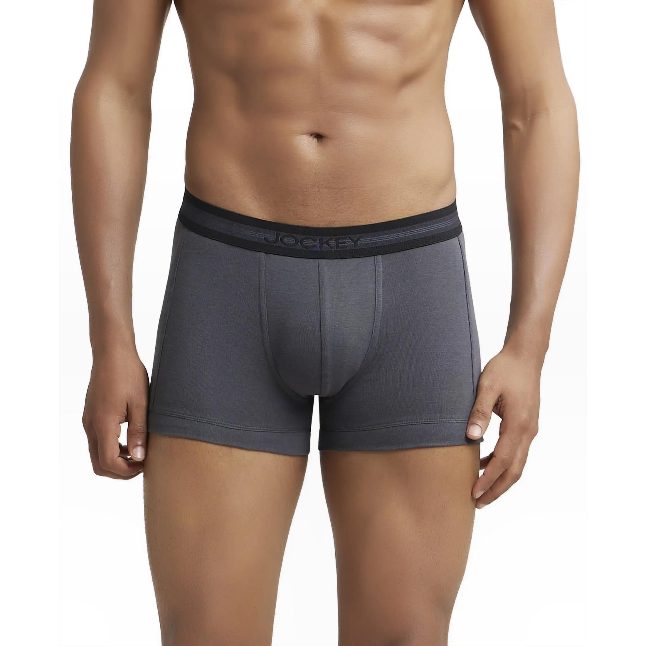 Jockey 1015 Men's Super Combed Cotton Rib Solid Trunk with Stay Fresh Properties_Asphalt_M