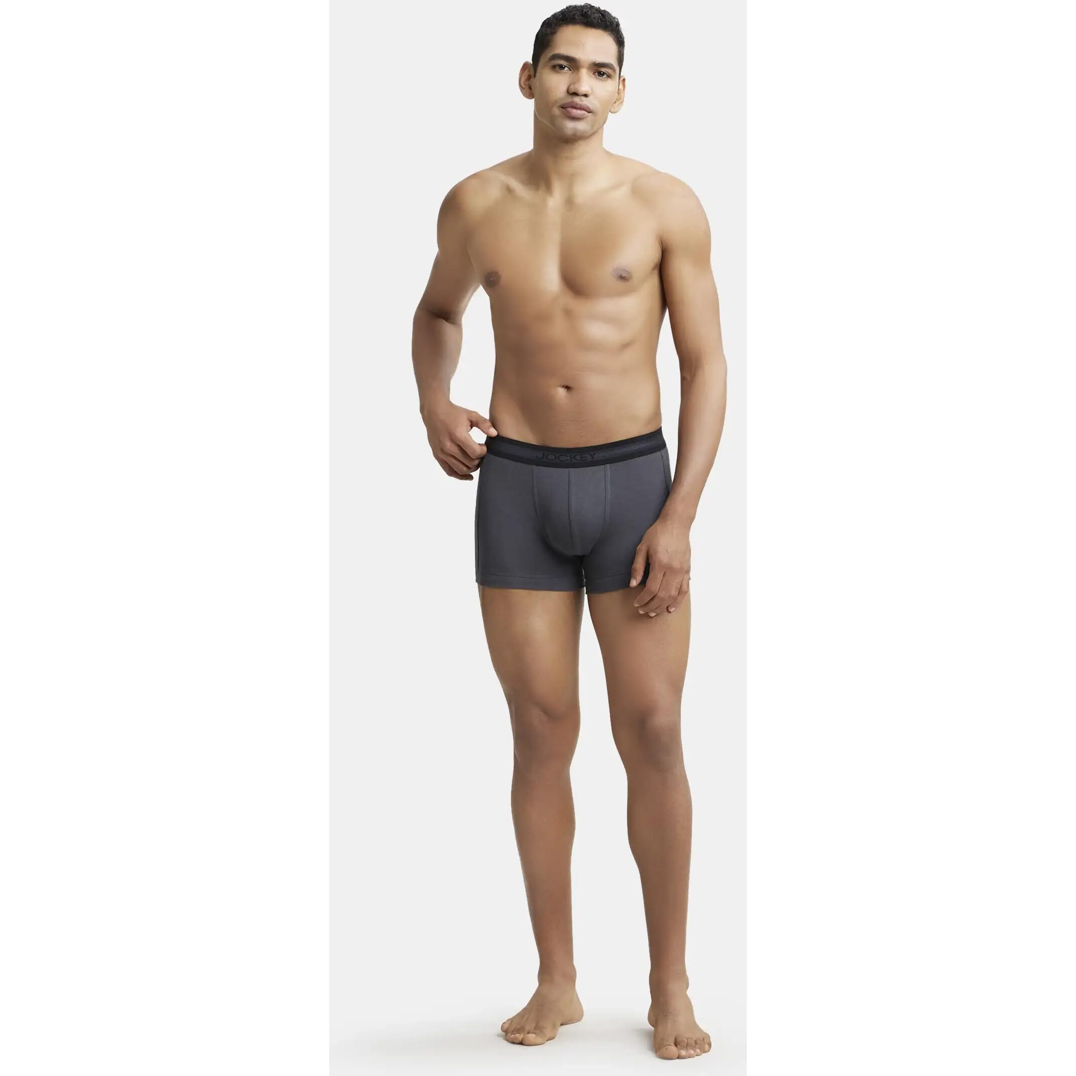 Jockey 1015 Men's Super Combed Cotton Rib Solid Trunk with Stay Fresh Properties_Asphalt_M