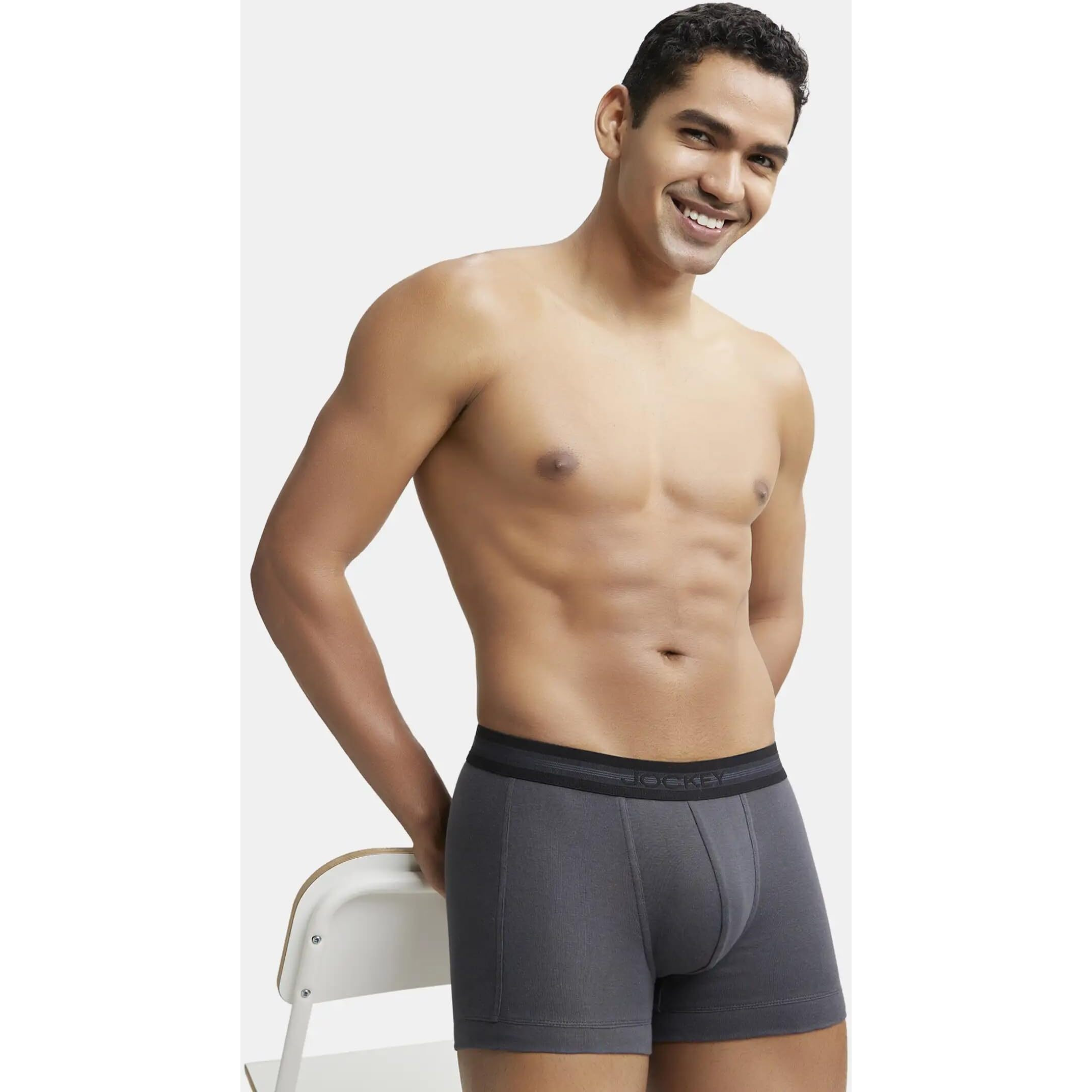Jockey 1015 Men's Super Combed Cotton Rib Solid Trunk with Stay Fresh Properties_Asphalt_M