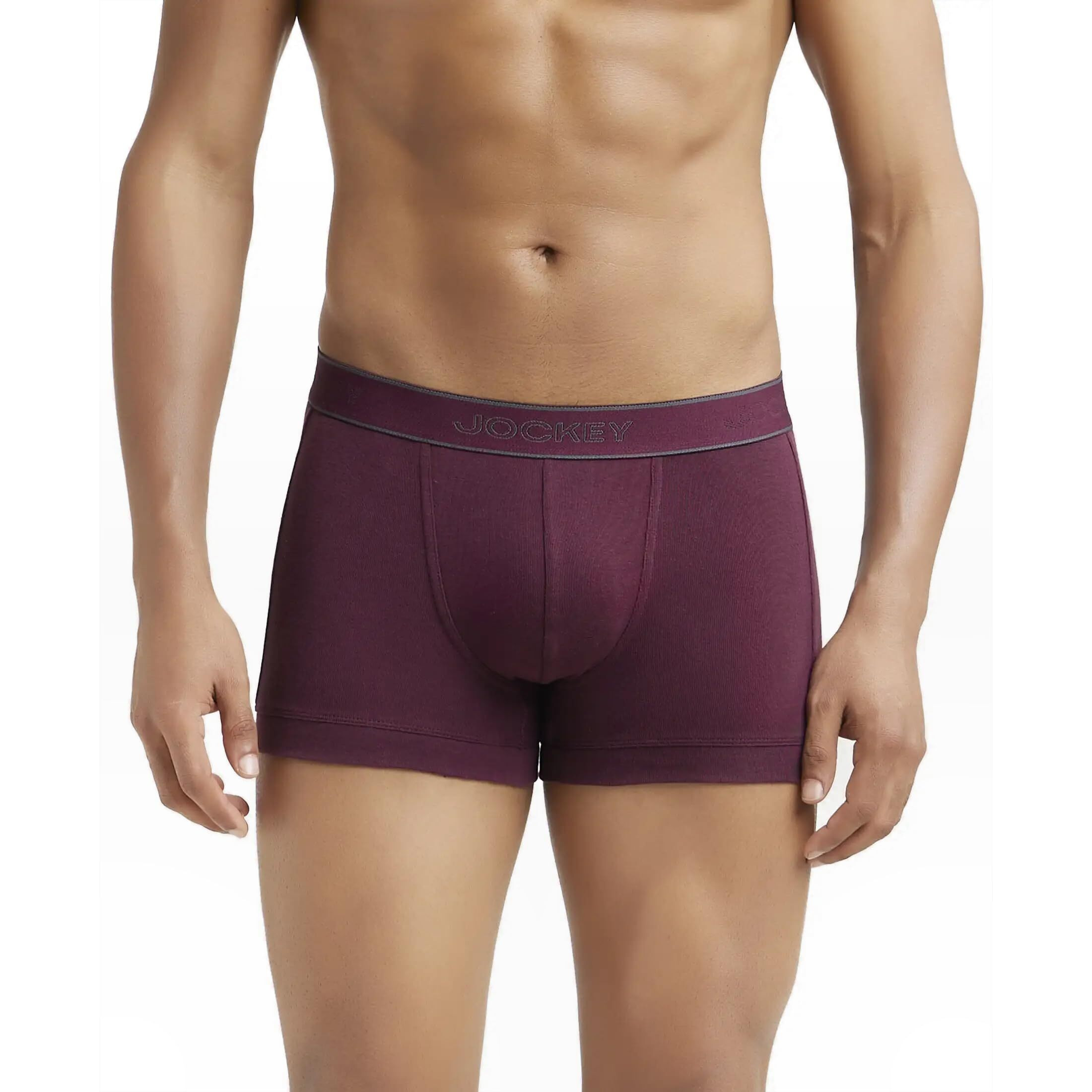 Jockey Men's Super Combed Cotton Rib Fabric Trunks with Ultrasoft, Durable Waistband & StayFresh Treatment with Antimicrobial Properties to Help You Stay Fresh Throughout The Day 1015_Wine Tasting_XL