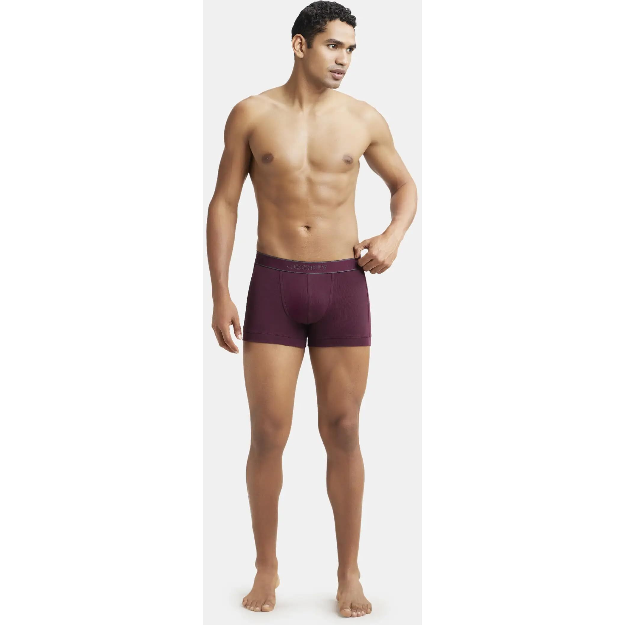 Jockey Men's Super Combed Cotton Rib Fabric Trunks with Ultrasoft, Durable Waistband & StayFresh Treatment with Antimicrobial Properties to Help You Stay Fresh Throughout The Day 1015_Wine Tasting_XL
