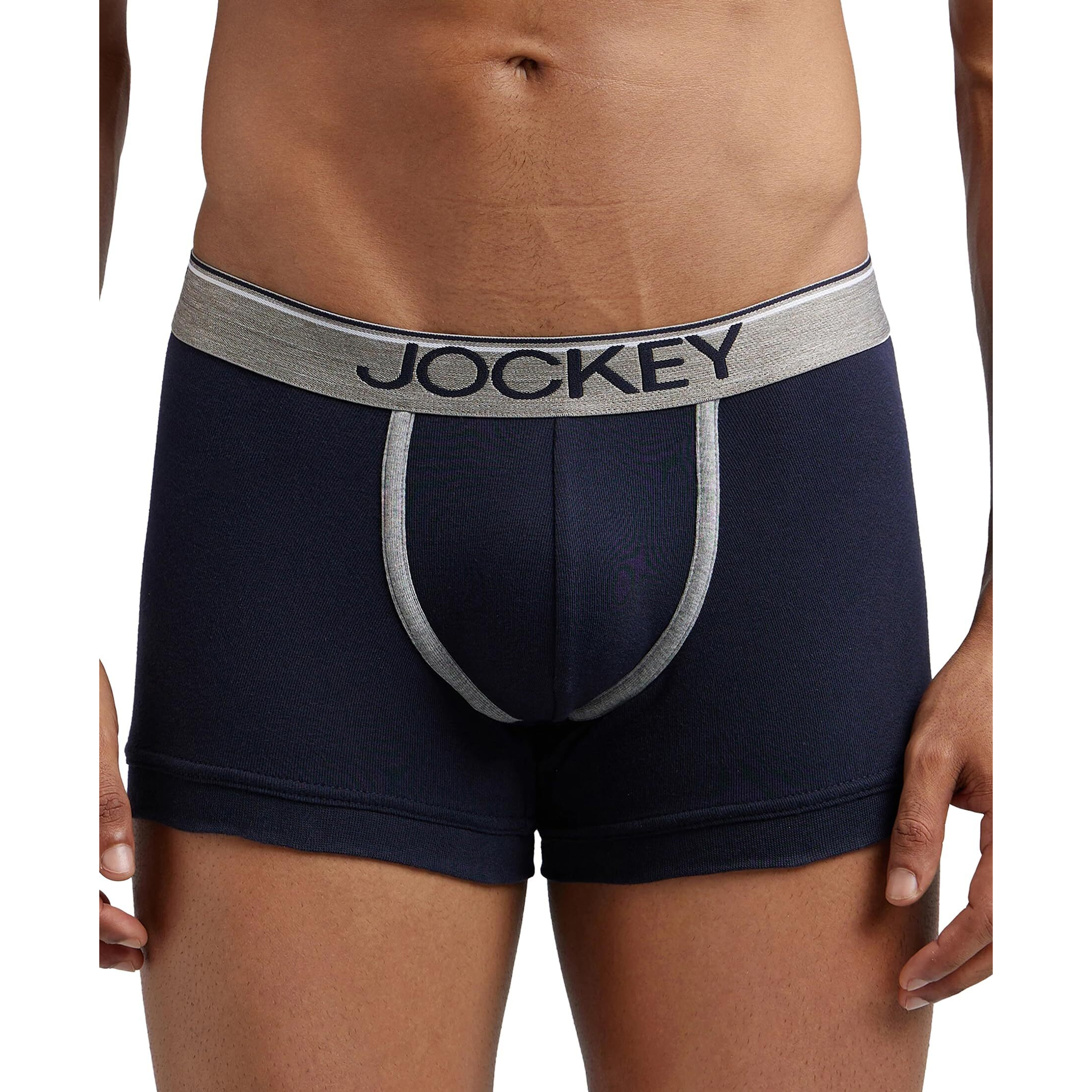 Jockey Men's Super Combed Cotton Rib Fabric Trunks with Ultrasoft and Durable Waistband & Engineered to Prevent Thigh Ride up 8015_Deep Navy_L
