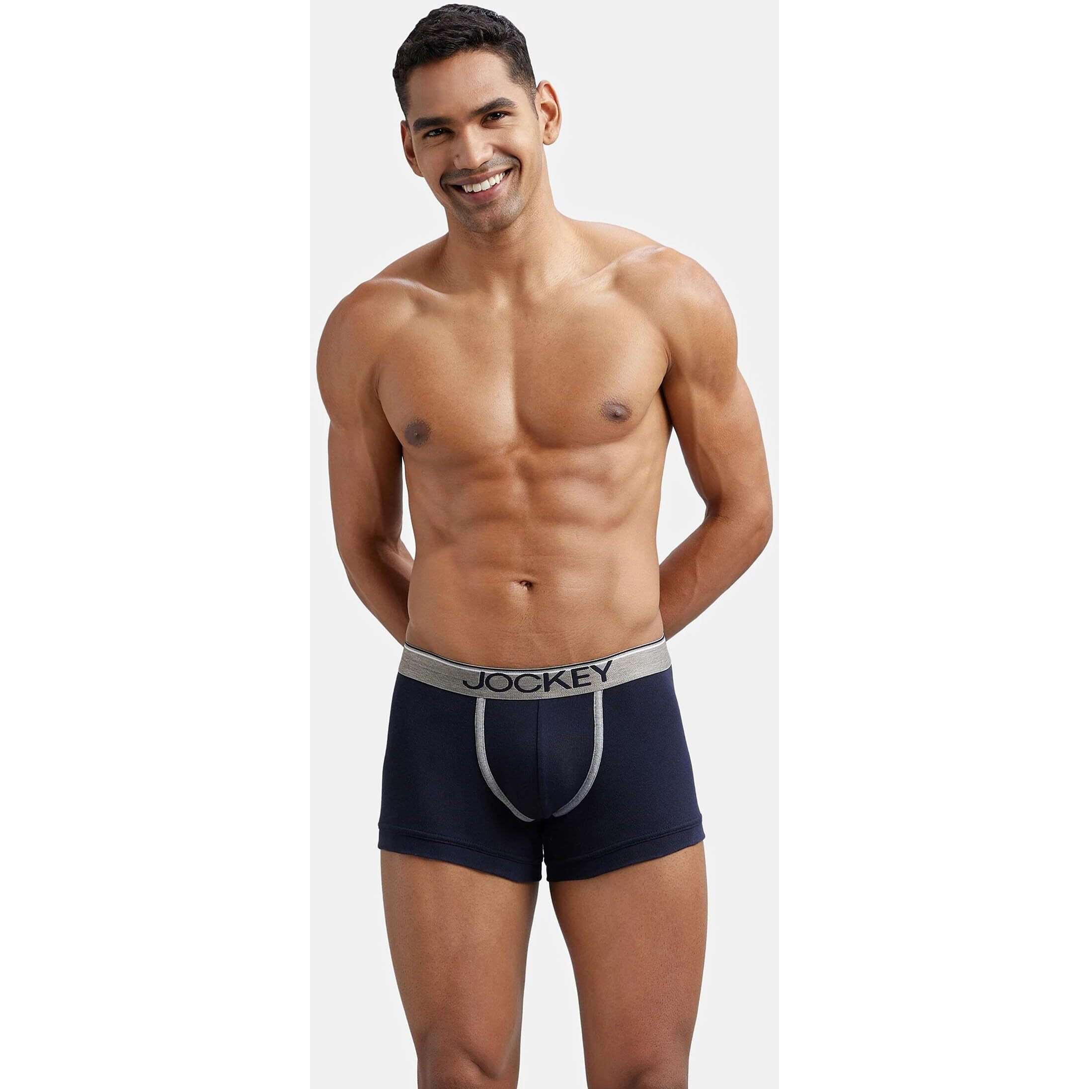 Jockey Men's Super Combed Cotton Rib Fabric Trunks with Ultrasoft and Durable Waistband & Engineered to Prevent Thigh Ride up 8015_Deep Navy_L