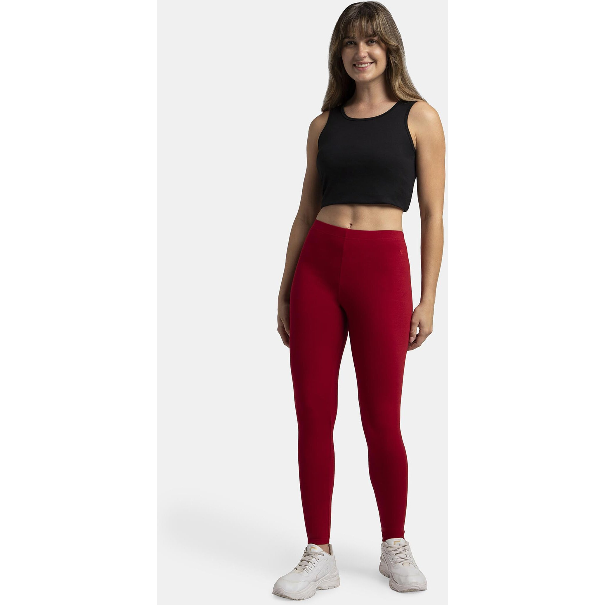 Jockey Women's Super Combed Cotton Elastane Stretch Slim Fit Leggings with Ultrasoft Waistband_Style_AW87_Shanghai Red_S