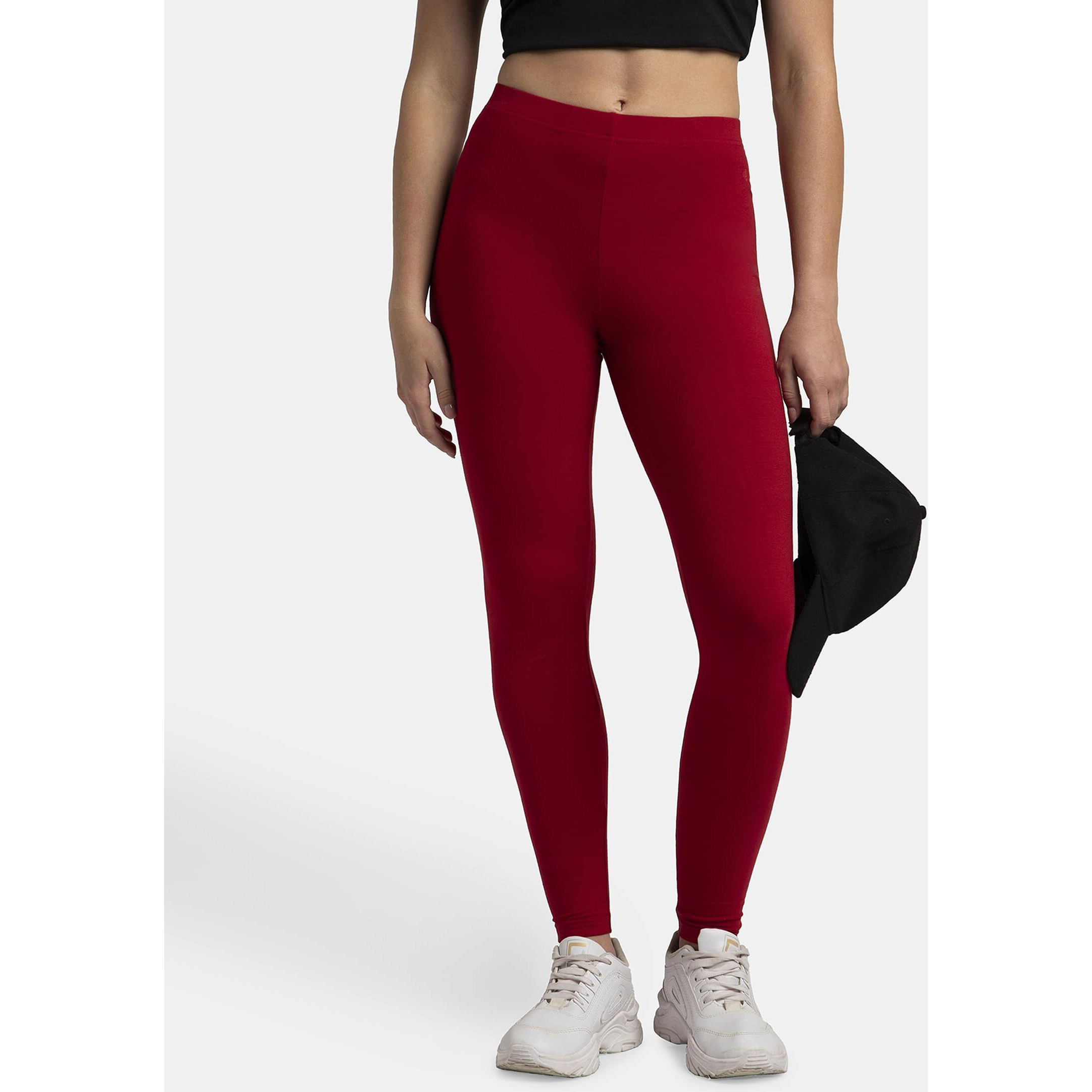Jockey Women's Super Combed Cotton Elastane Stretch Slim Fit Leggings with Ultrasoft Waistband_Style_AW87_Shanghai Red_S