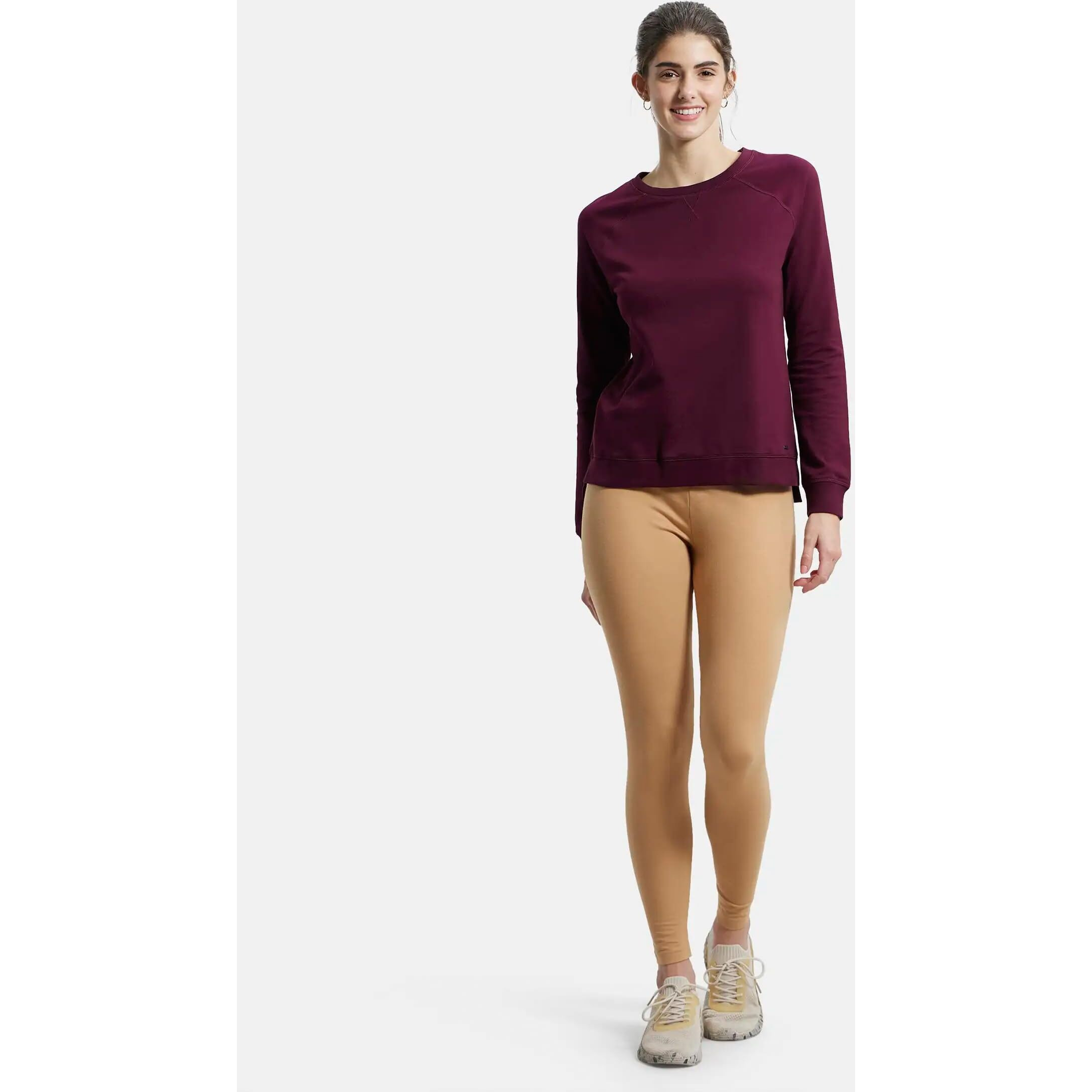 Jockey Women's Slim Fit Cotton Blend Leggings (AW87_Tan_S_Brown, Tan_S)