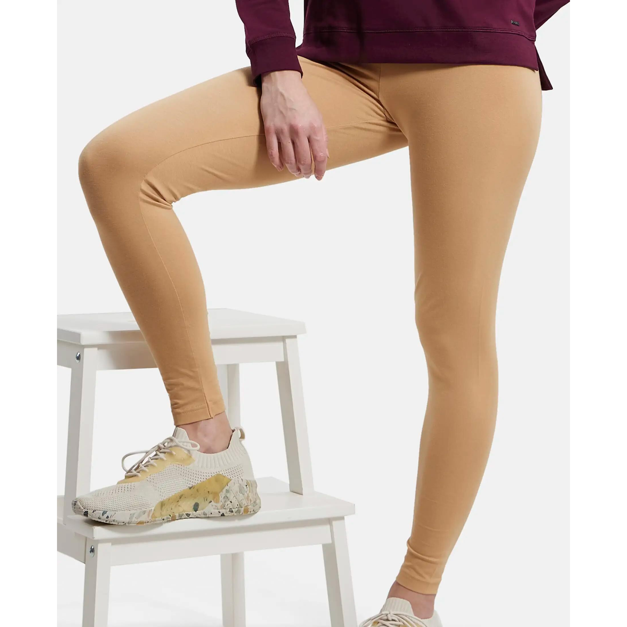 Jockey Women's Slim Fit Cotton Blend Leggings (AW87_Tan_S_Brown, Tan_S)