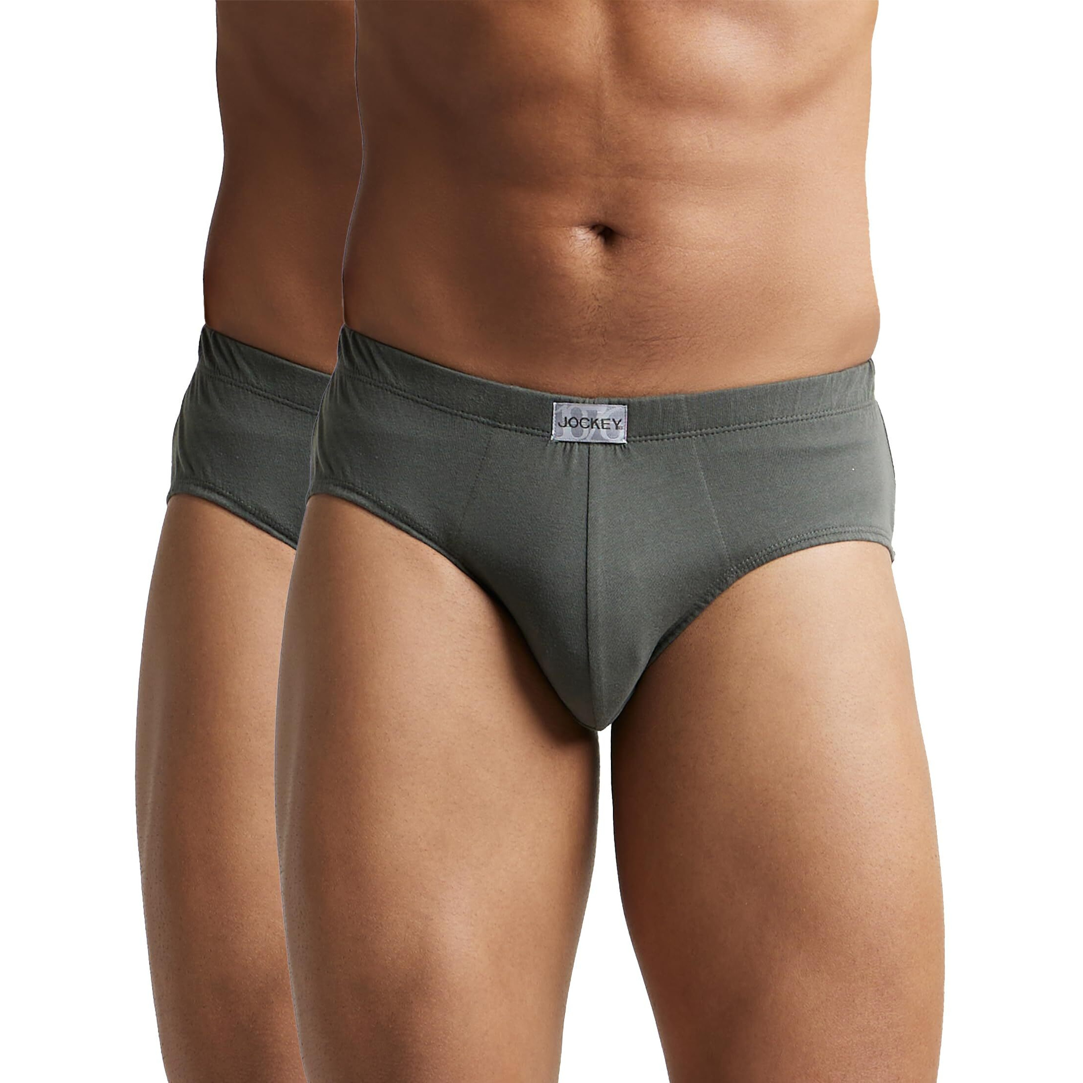 Jockey Men's Super Combed Cotton Poco Briefs with Durable Concealed Waistband (Pack of 2) 8035_Deep Olive_M