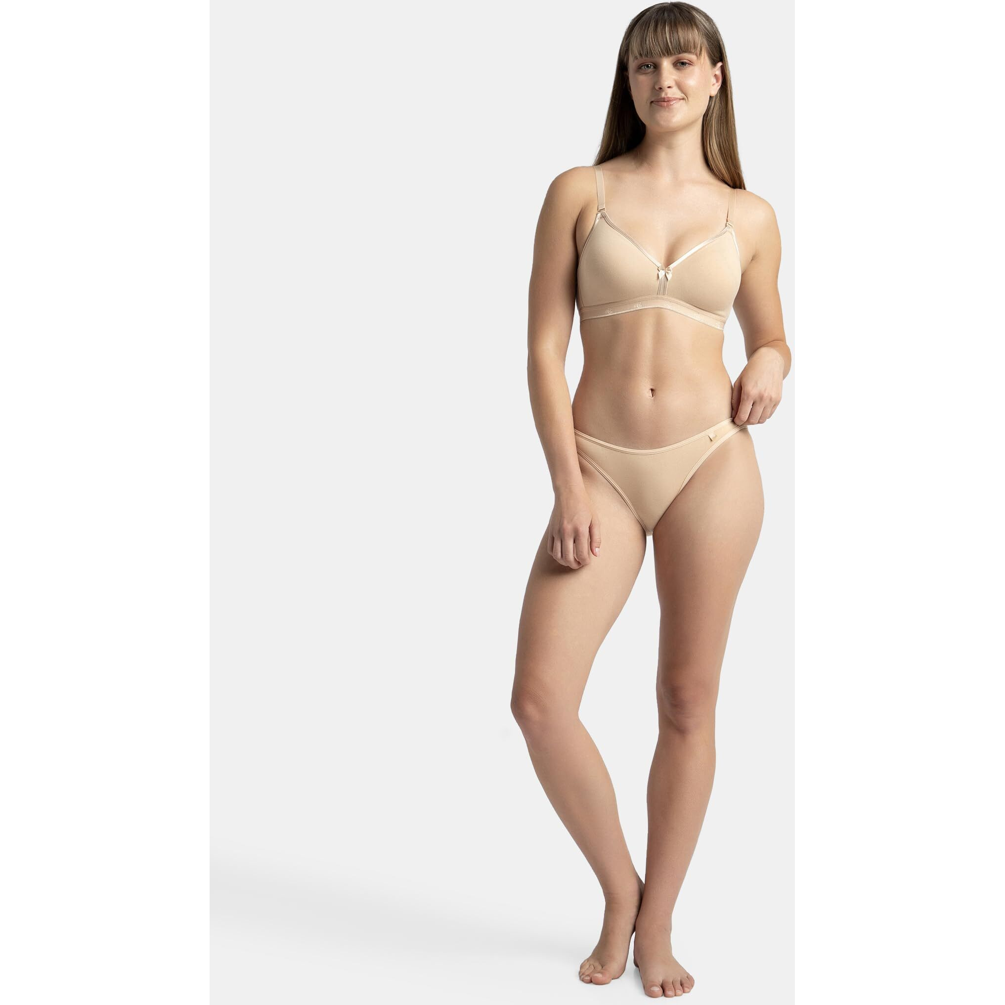 Jockey 1581 Women's Wirefree Non Padded Super Combed Cotton Elastane Stretch Medium Coverage Beginners Bra with Ultrasoft and Durable Underband_Skin_30B