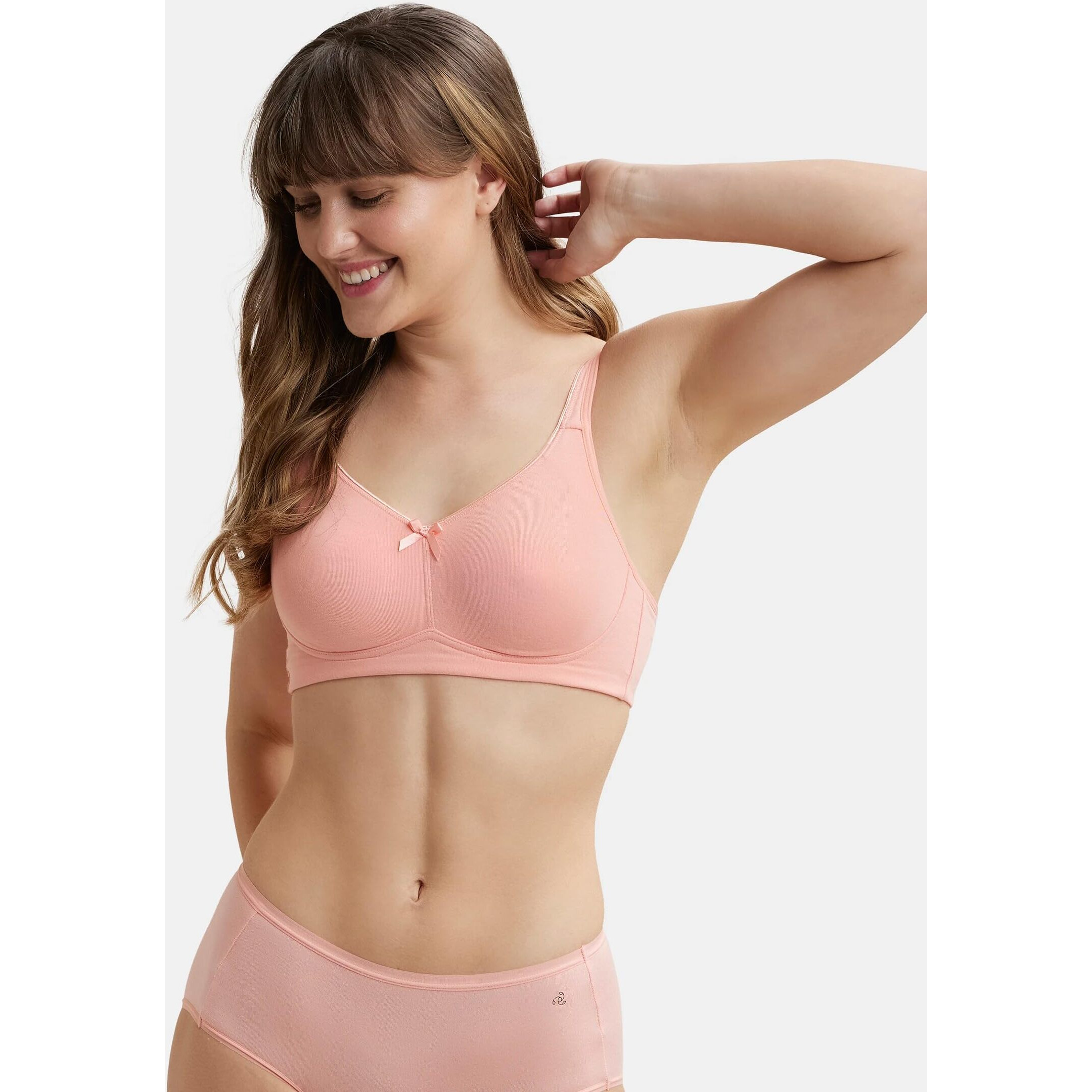 Jockey FE41 Women's Wirefree Non Padded Super Combed Cotton Elastane Stretch Full Coverage Everyday Bra with Concealed Shaper Panel and Broad Fabric Straps_Candlelight Peach_32C