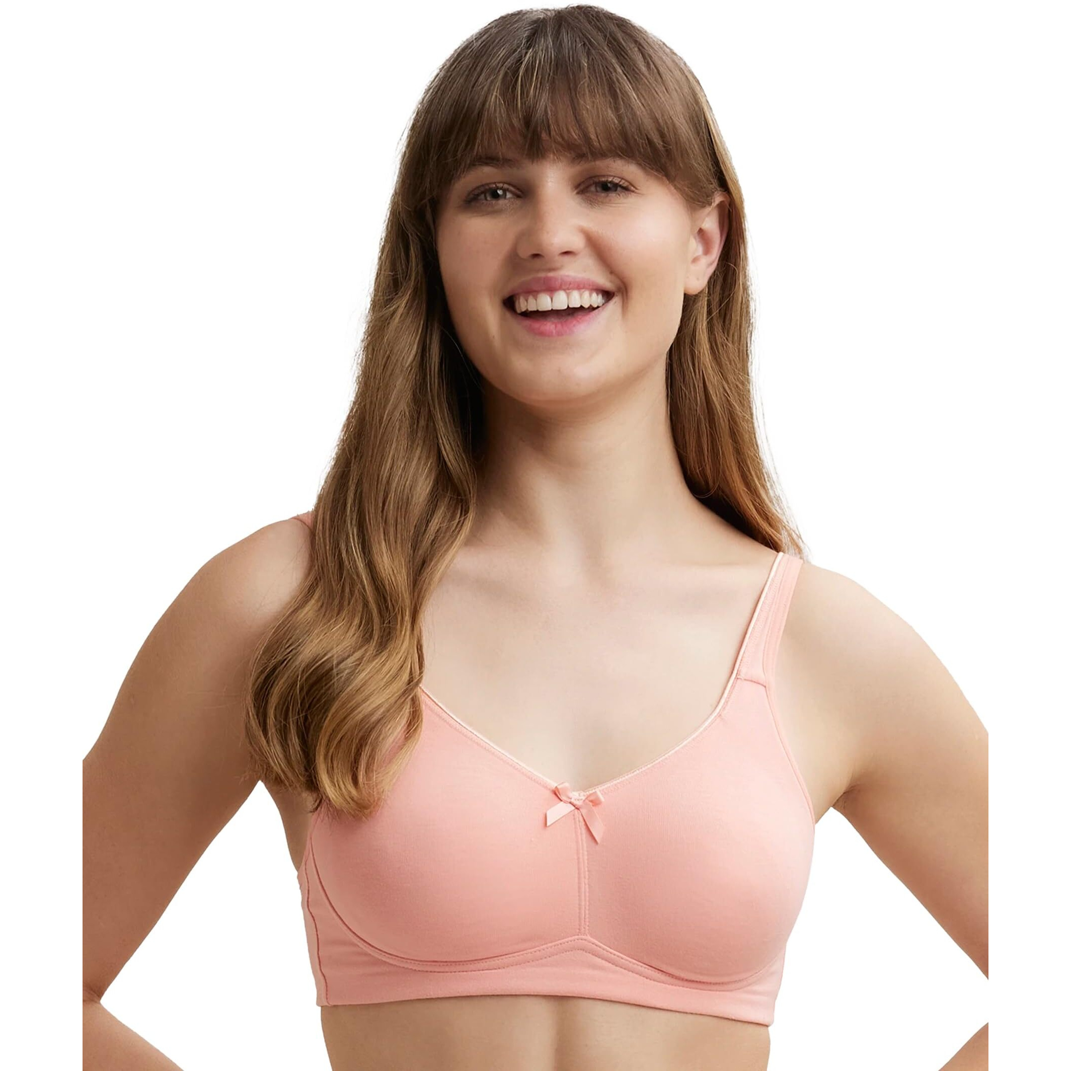 Jockey FE41 Women's Wirefree Non Padded Super Combed Cotton Elastane Stretch Full Coverage Everyday Bra with Concealed Shaper Panel and Broad Fabric Straps_Candlelight Peach_38B