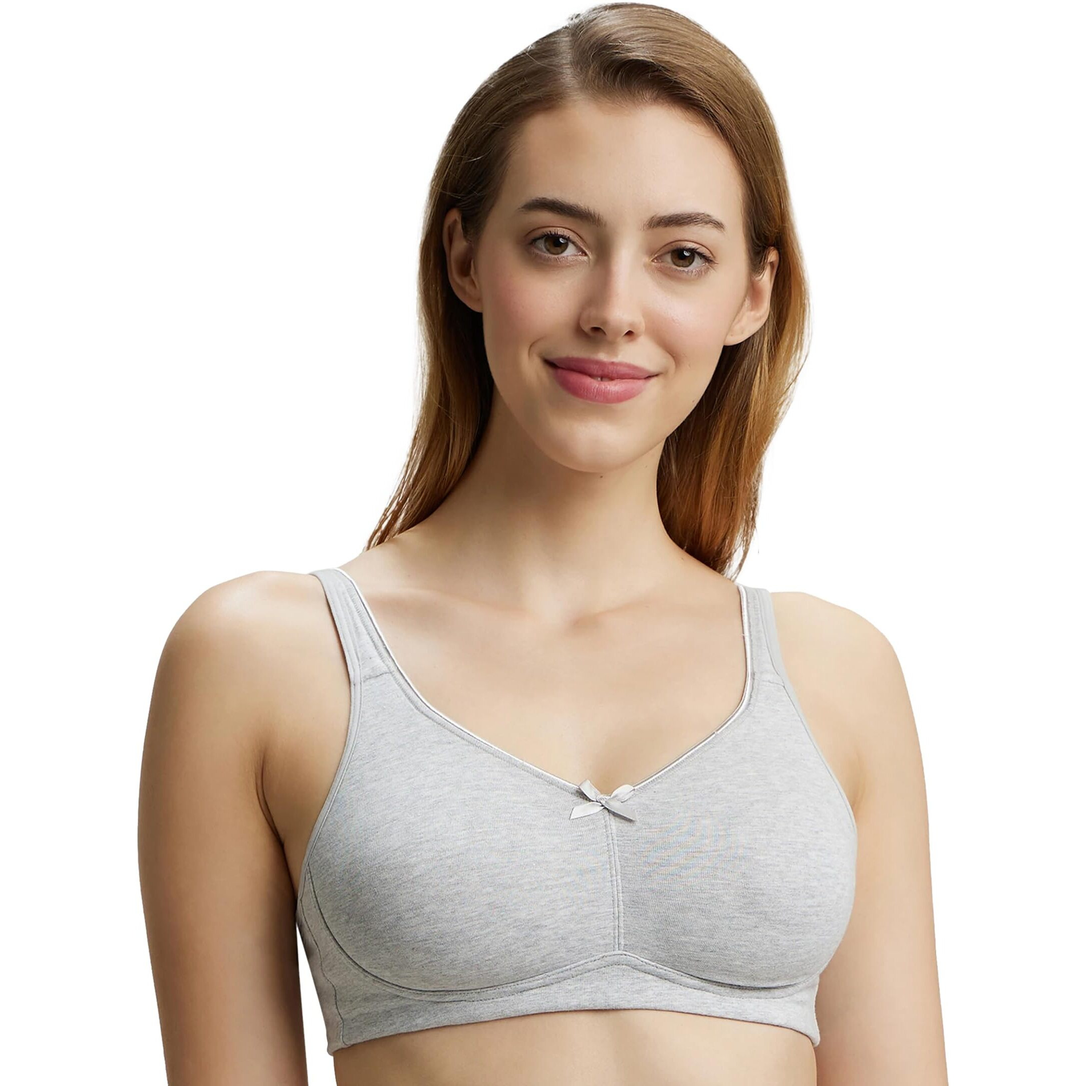 Jockey FE41 Women's Wirefree Non Padded Super Combed Cotton Elastane Stretch Full Coverage Everyday Bra with Concealed Shaper Panel and Broad Fabric Straps_Steel Grey Melange_38C