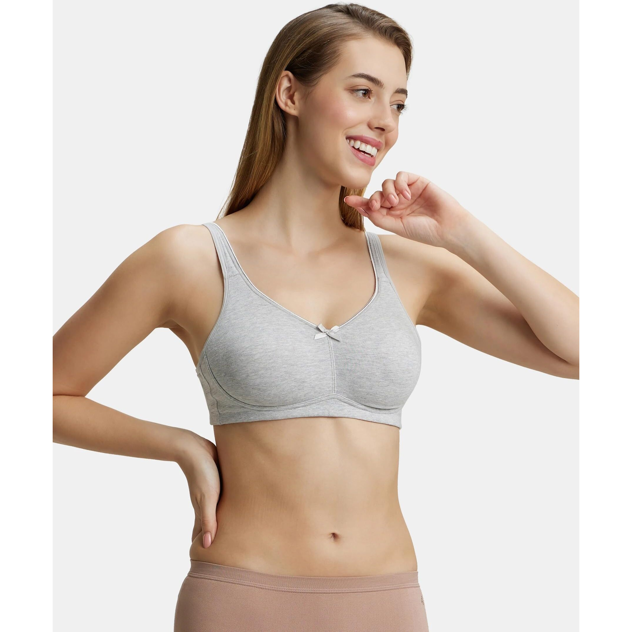 Jockey FE41 Women's Wirefree Non Padded Super Combed Cotton Elastane Stretch Full Coverage Everyday Bra with Concealed Shaper Panel and Broad Fabric Straps_Steel Grey Melange_38C