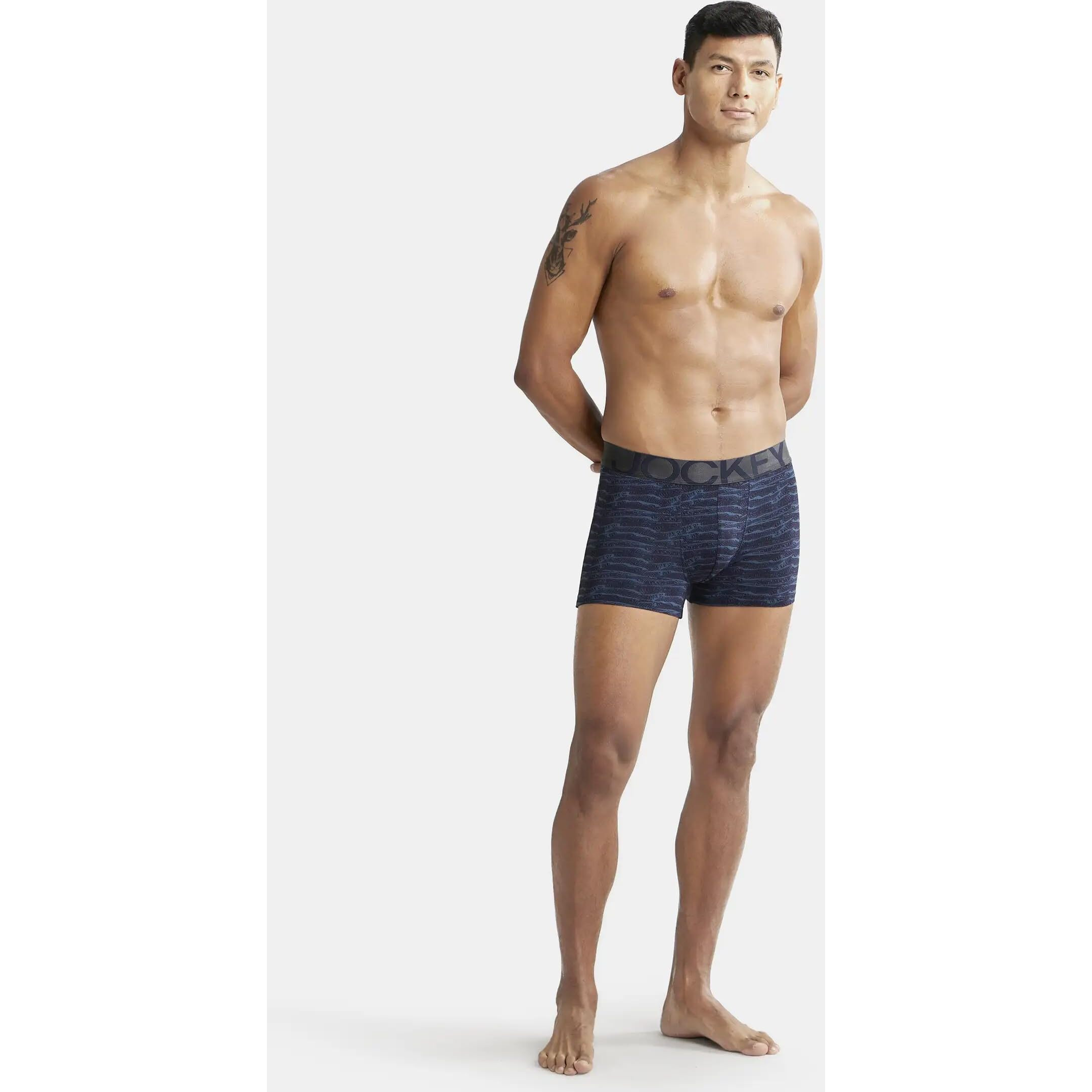 Jockey IC30 Men's Tactel Microfiber Elastane Stretch Printed Trunk with Moisture Move Treatment (Prints May Vary)_True Navy Printed_XL