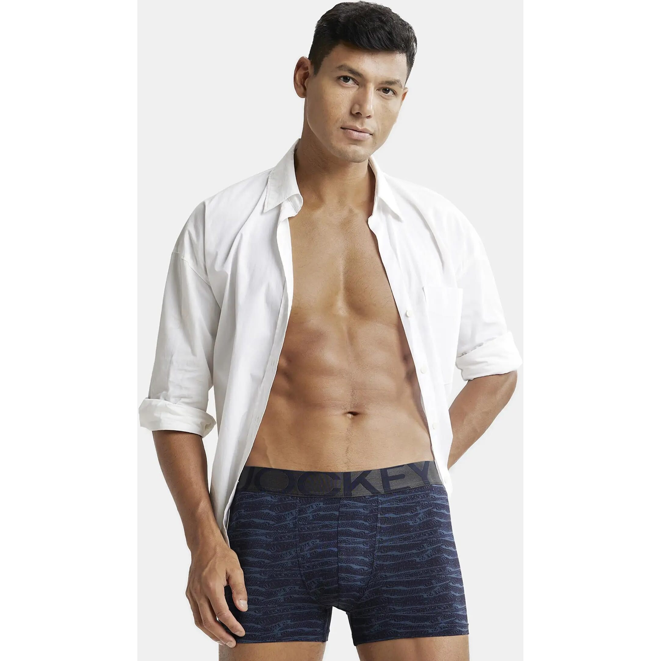 Jockey IC30 Men's Tactel Microfiber Elastane Stretch Printed Trunk with Moisture Move Treatment (Prints May Vary)_True Navy Printed_XL