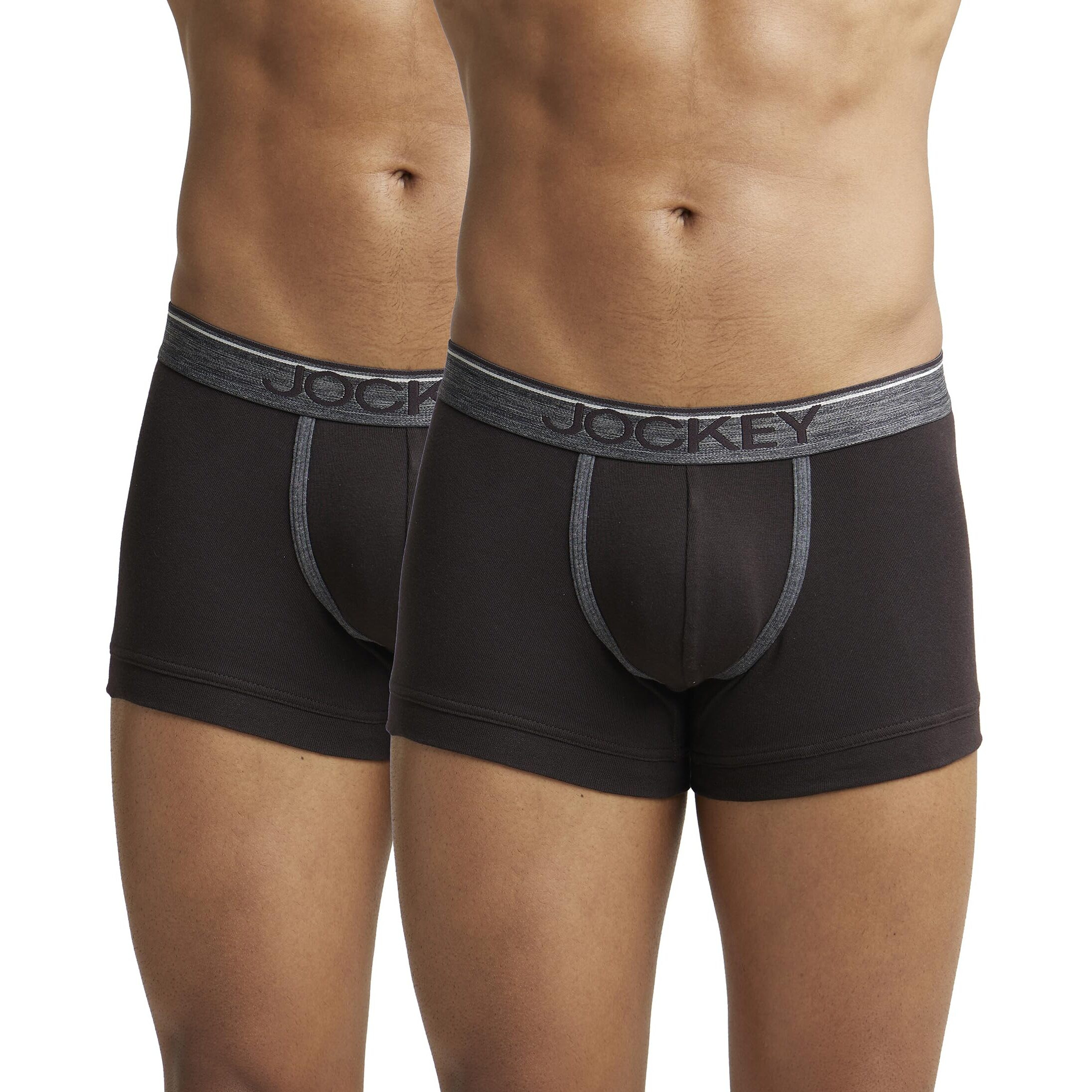 Jockey Men's Super Combed Cotton rib fabric Trunks with Ultrasoft and Durable waistband & Engineered to prevent thigh ride up (Pack of 2) 8015_Brown_S