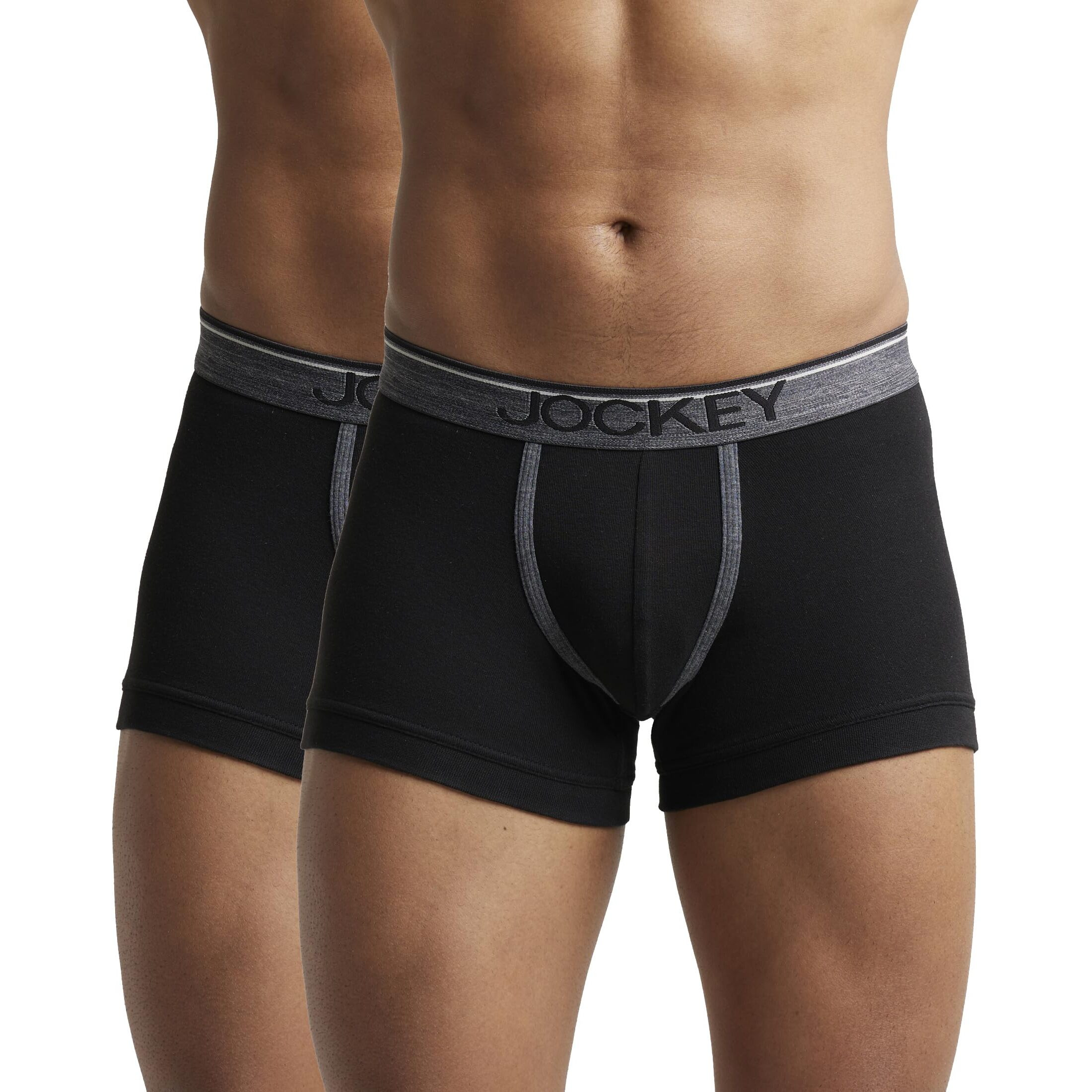 Jockey Men's Super Combed Cotton rib fabric Trunks with Ultrasoft and Durable waistband & Engineered to prevent thigh ride up (Pack of 2) 8015_Black_S