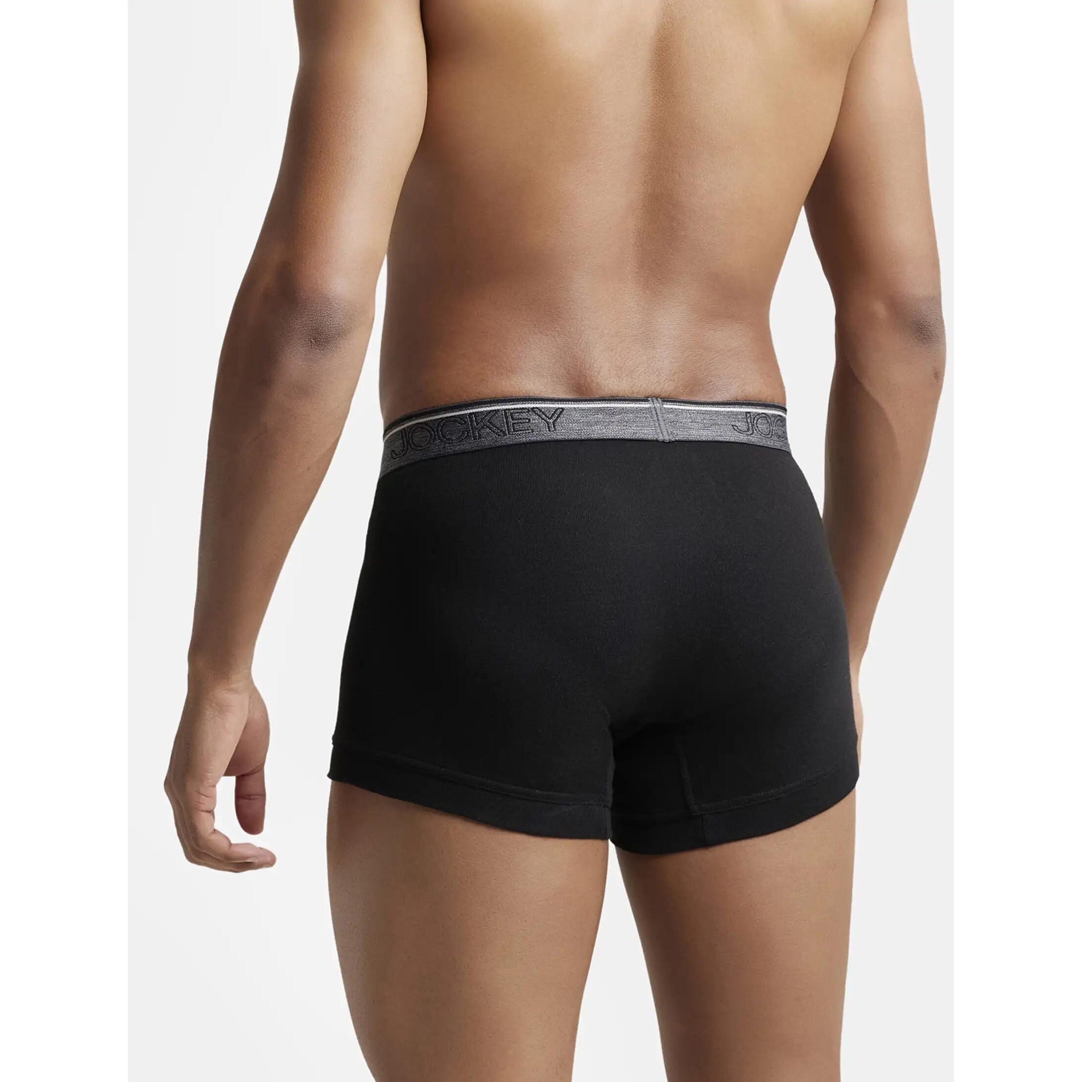 Jockey Men's Super Combed Cotton rib fabric Trunks with Ultrasoft and Durable waistband & Engineered to prevent thigh ride up (Pack of 2) 8015_Black_S
