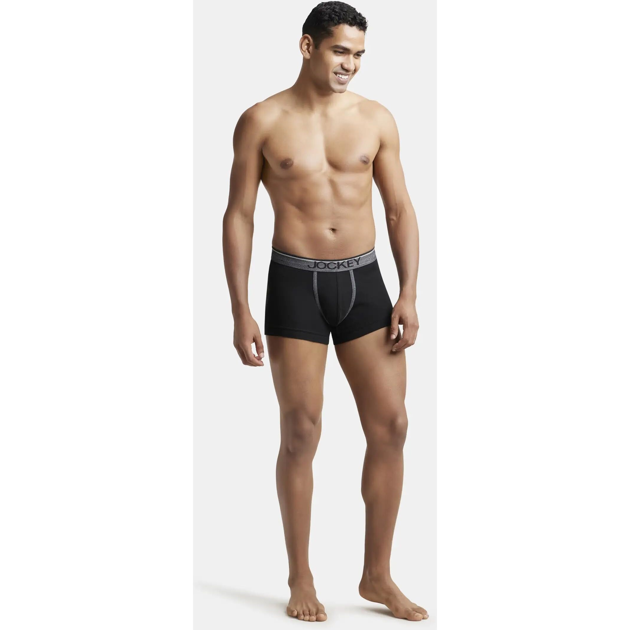 Jockey Men's Super Combed Cotton rib fabric Trunks with Ultrasoft and Durable waistband & Engineered to prevent thigh ride up (Pack of 2) 8015_Black_S
