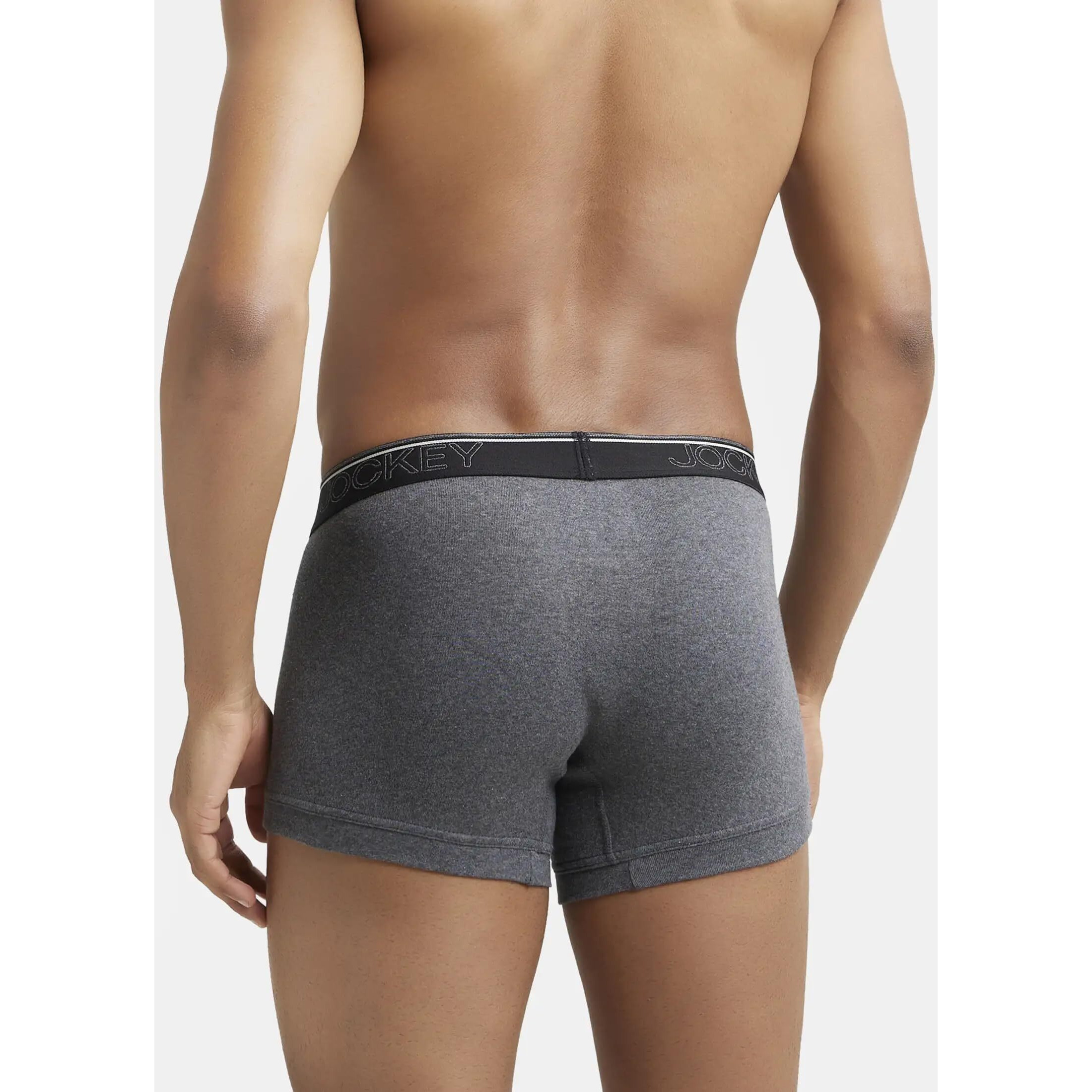 Jockey Men's Super Combed Cotton rib fabric Trunks with Ultrasoft and Durable waistband & Engineered to prevent thigh ride up (Pack of 2) 8015_Charcoal Melange_M