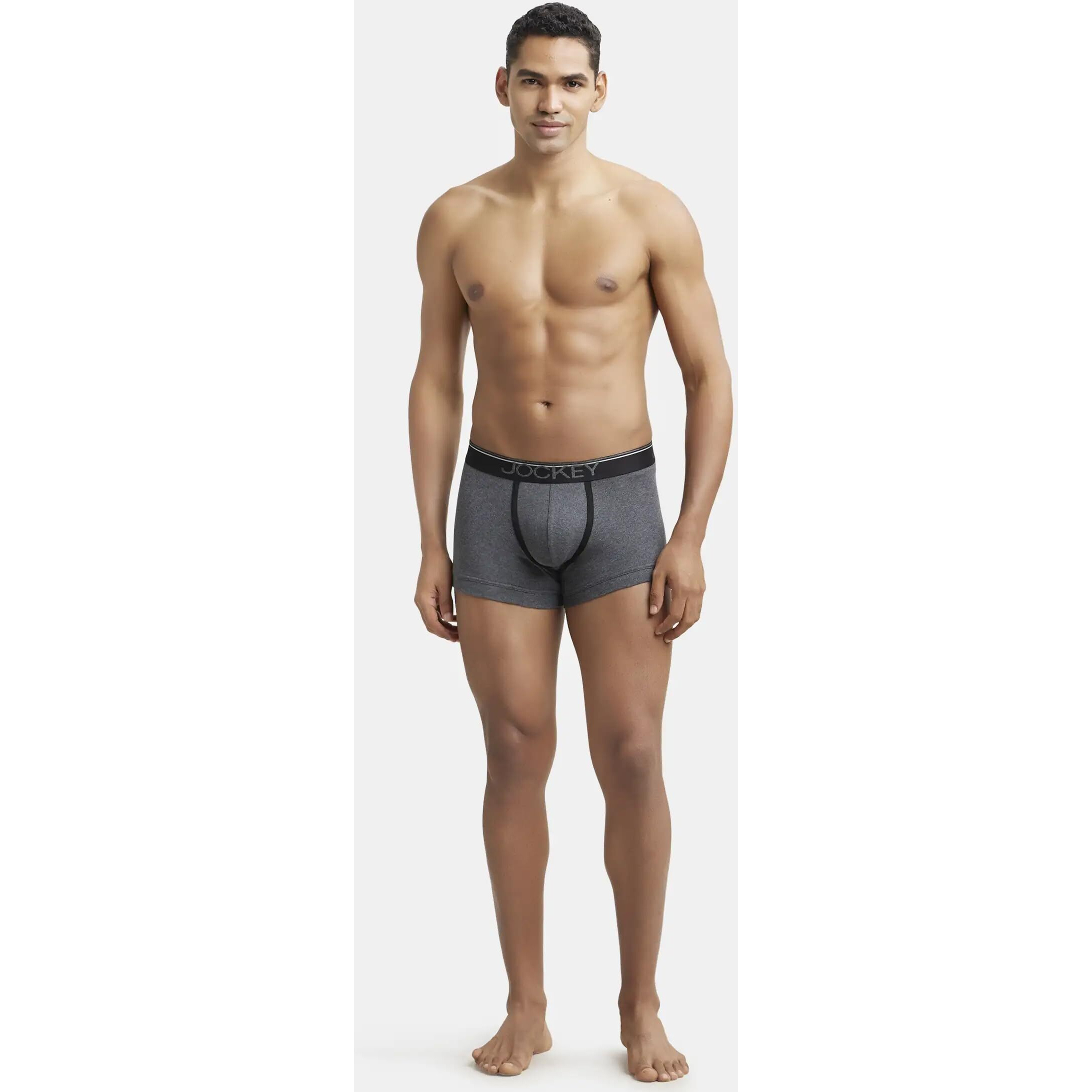 Jockey Men's Super Combed Cotton rib fabric Trunks with Ultrasoft and Durable waistband & Engineered to prevent thigh ride up (Pack of 2) 8015_Charcoal Melange_M