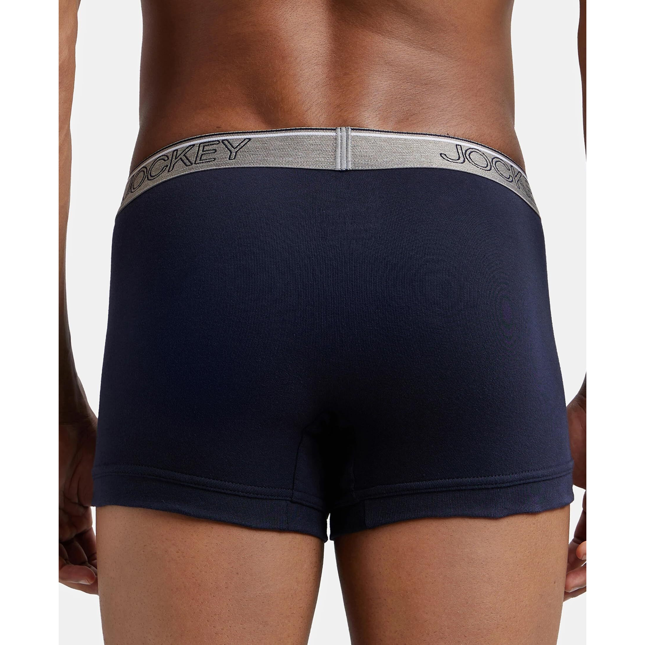 Jockey Men's Super Combed Cotton rib fabric Trunks with Ultrasoft and Durable waistband & Engineered to prevent thigh ride up (Pack of 2) 8015_Deep Navy_S