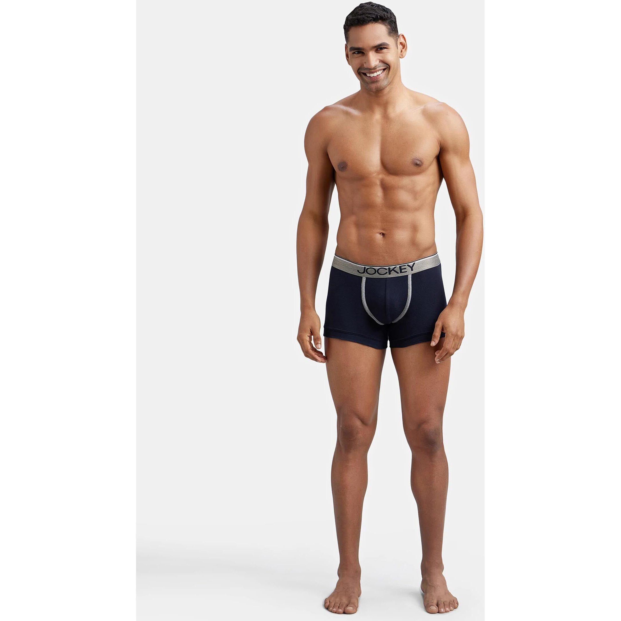 Jockey Men's Super Combed Cotton rib fabric Trunks with Ultrasoft and Durable waistband & Engineered to prevent thigh ride up (Pack of 2) 8015_Deep Navy_S