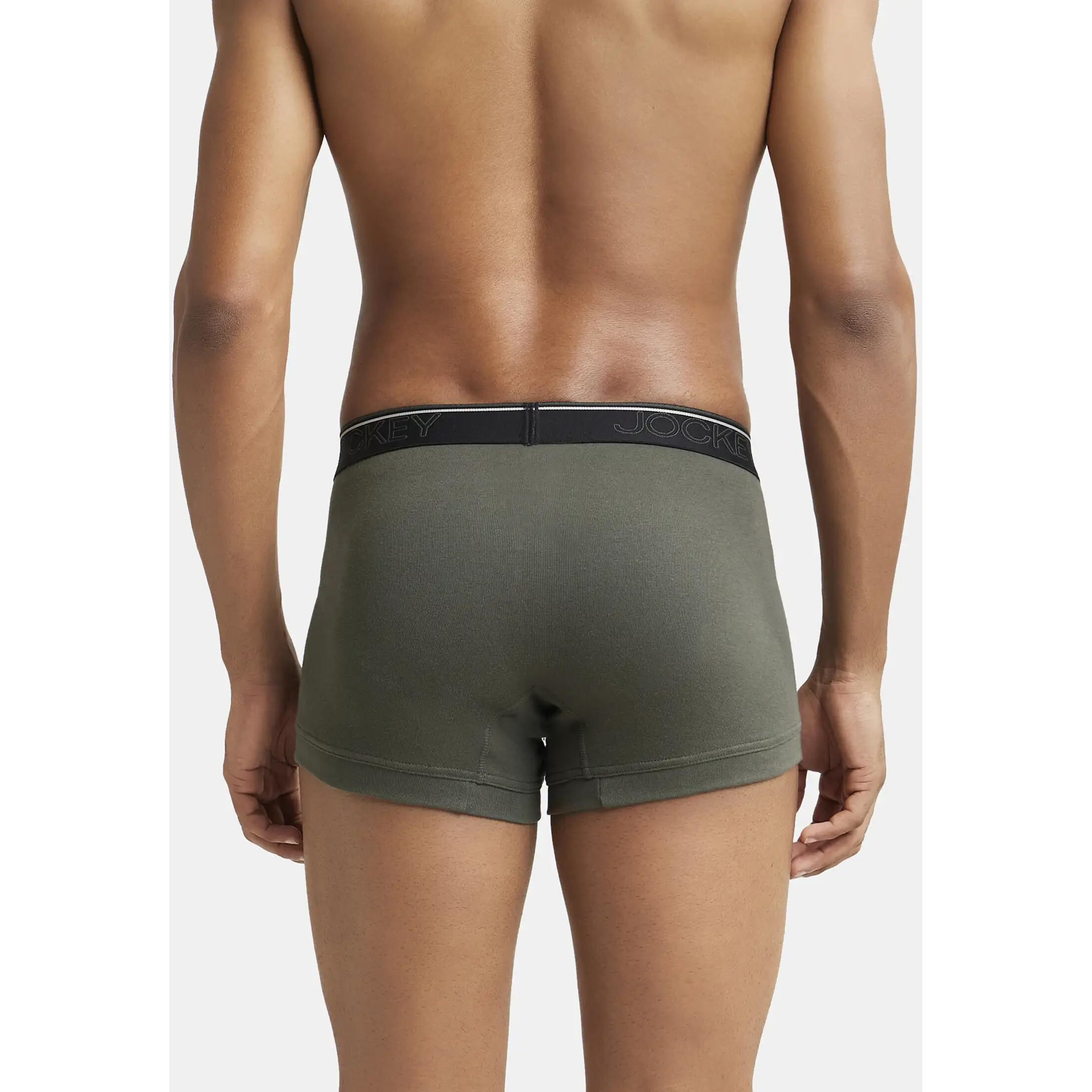 Jockey Men's Super Combed Cotton Rib Fabric Trunks with Ultrasoft and Durable Waistband & Engineered to Prevent Thigh Ride up (Pack of 2) 8015_Deep Olive_XL