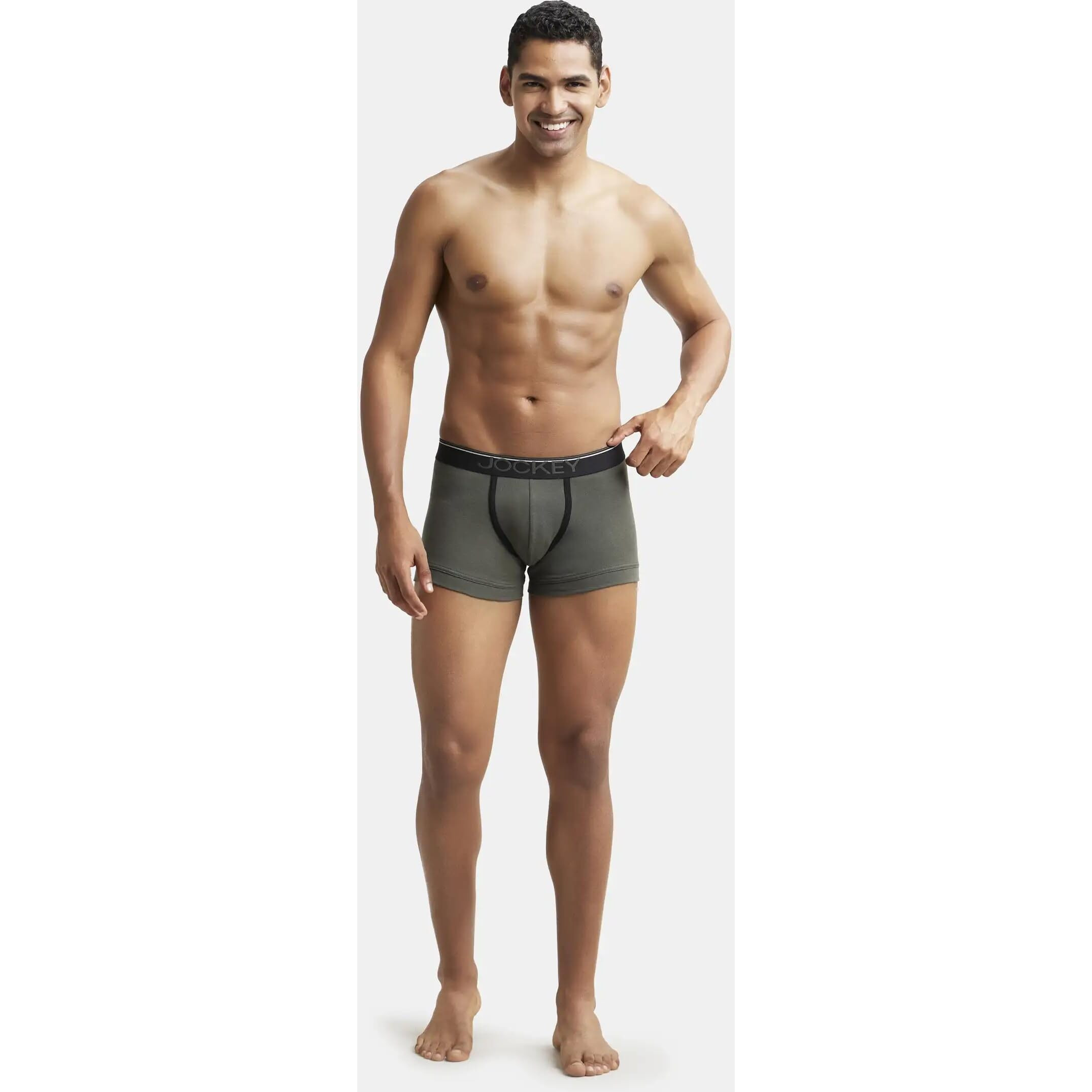 Jockey Men's Super Combed Cotton Rib Fabric Trunks with Ultrasoft and Durable Waistband & Engineered to Prevent Thigh Ride up (Pack of 2) 8015_Deep Olive_XL