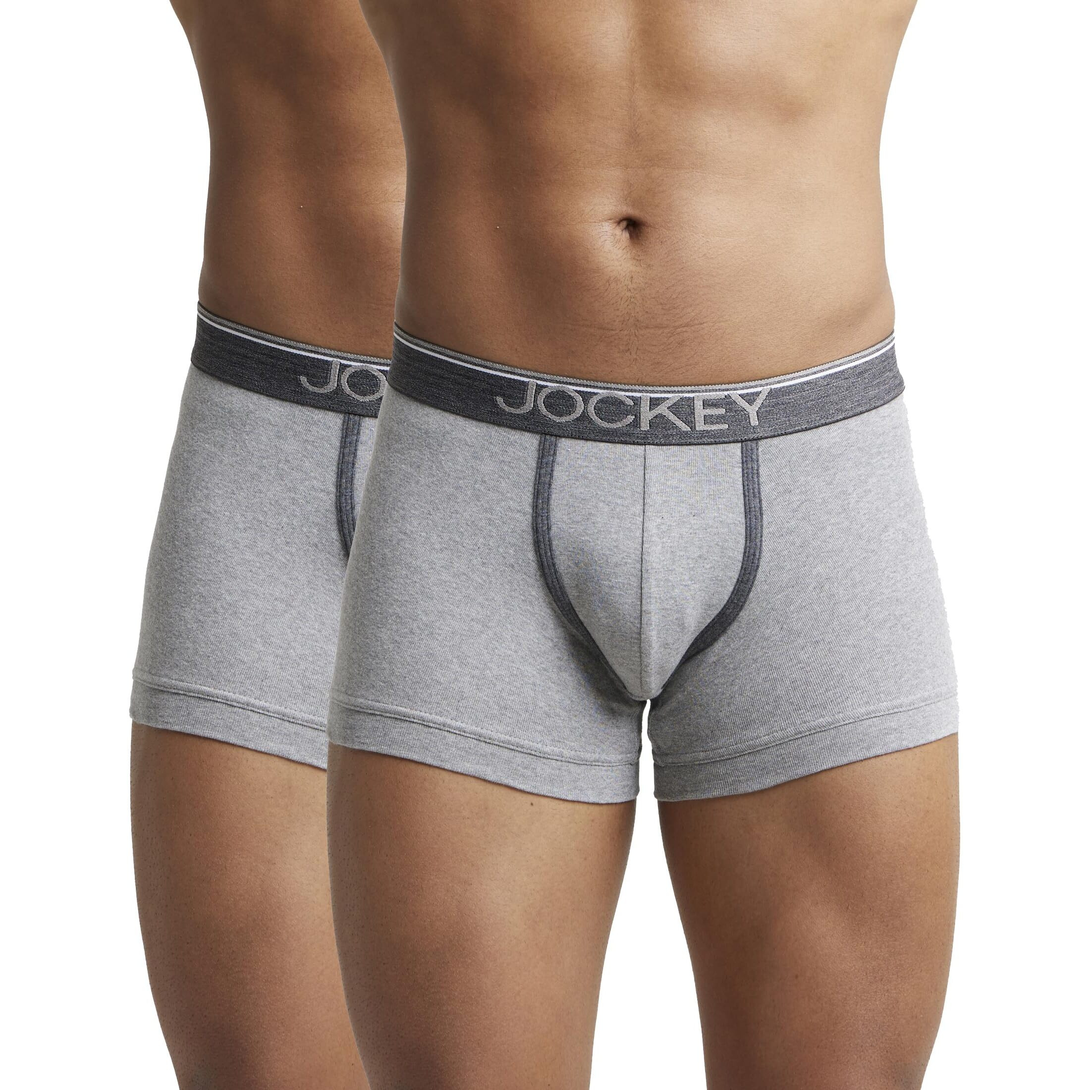 Jockey Men's Super Combed Cotton rib fabric Trunks with Ultrasoft and Durable waistband & Engineered to prevent thigh ride up (Pack of 2) 8015_Grey Melange_M