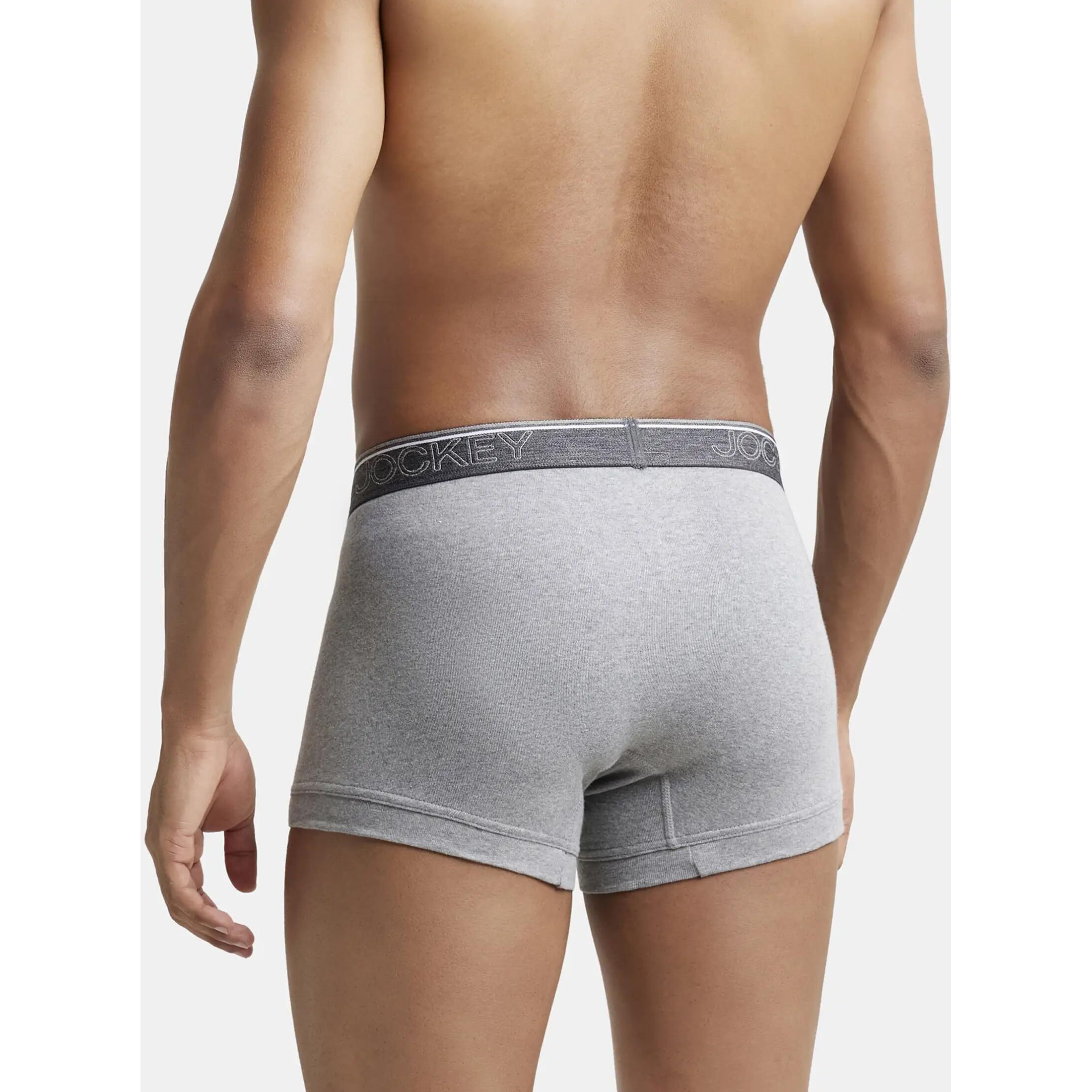 Jockey Men's Super Combed Cotton rib fabric Trunks with Ultrasoft and Durable waistband & Engineered to prevent thigh ride up (Pack of 2) 8015_Grey Melange_M